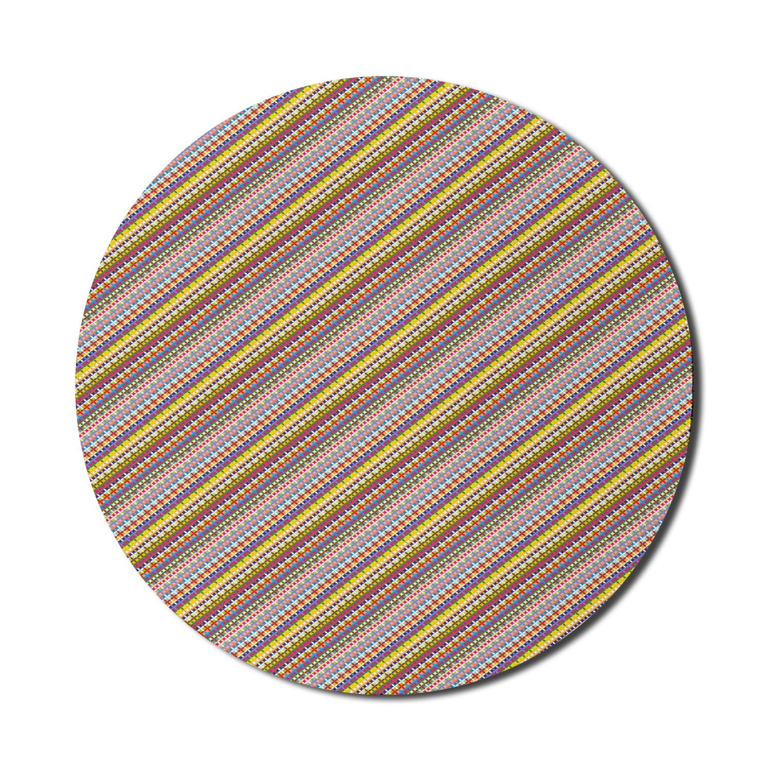 Ambesonne Abstract Round Mouse Pad - 8 Inch Non-Slip Thick Rubber Gaming Mousepad with Colorful Blooming Diagonal Flower Pattern - Perfect for Office, Home & Gaming Computers (Multicolor)