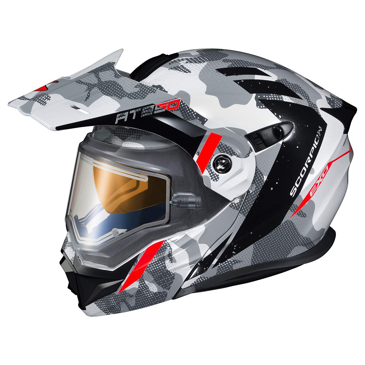 ScorpionEXO EXO-AT950 Modular Motorcycle Helmet with Electric Sun Shield - White/Grey (Medium) - Perfect for Touring, Commuting & Adventure Riding