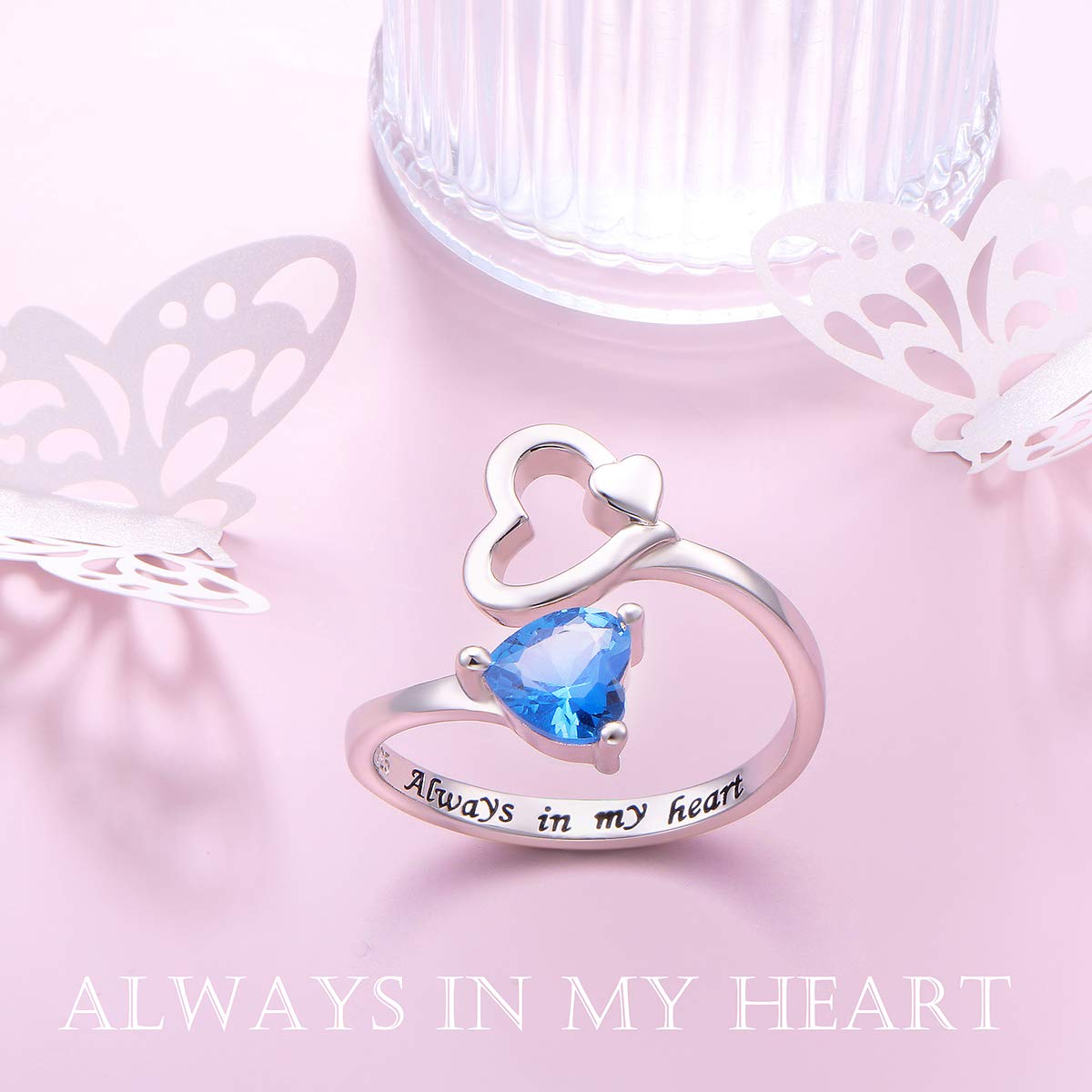 FLYOW Adjustable 925 Sterling Silver Animal Rings - Dog Cat Paw Print Spiral Wrap Twist Open Heart Ring Jewelry for Women & Girls | Perfect Birthday Gifts, Valentine's Day Present, Everyday Fashion Accessory