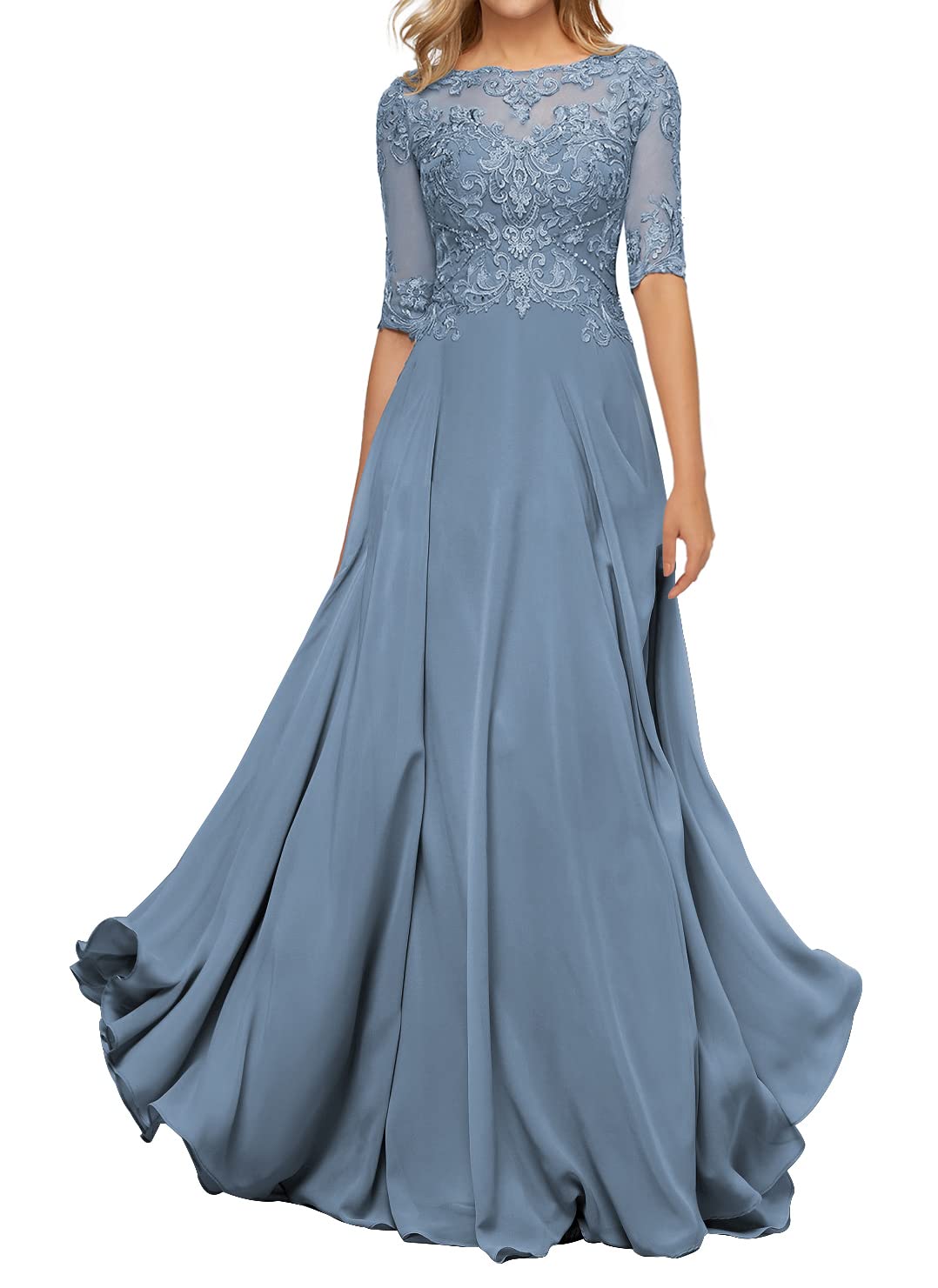 Elegant Mother of The Bride Dresses - Lace Wedding Guest Gowns for Women, Chiffon Long Evening Dress with Half Sleeves - Perfect for Formal Weddings, Parties & Special Occasions