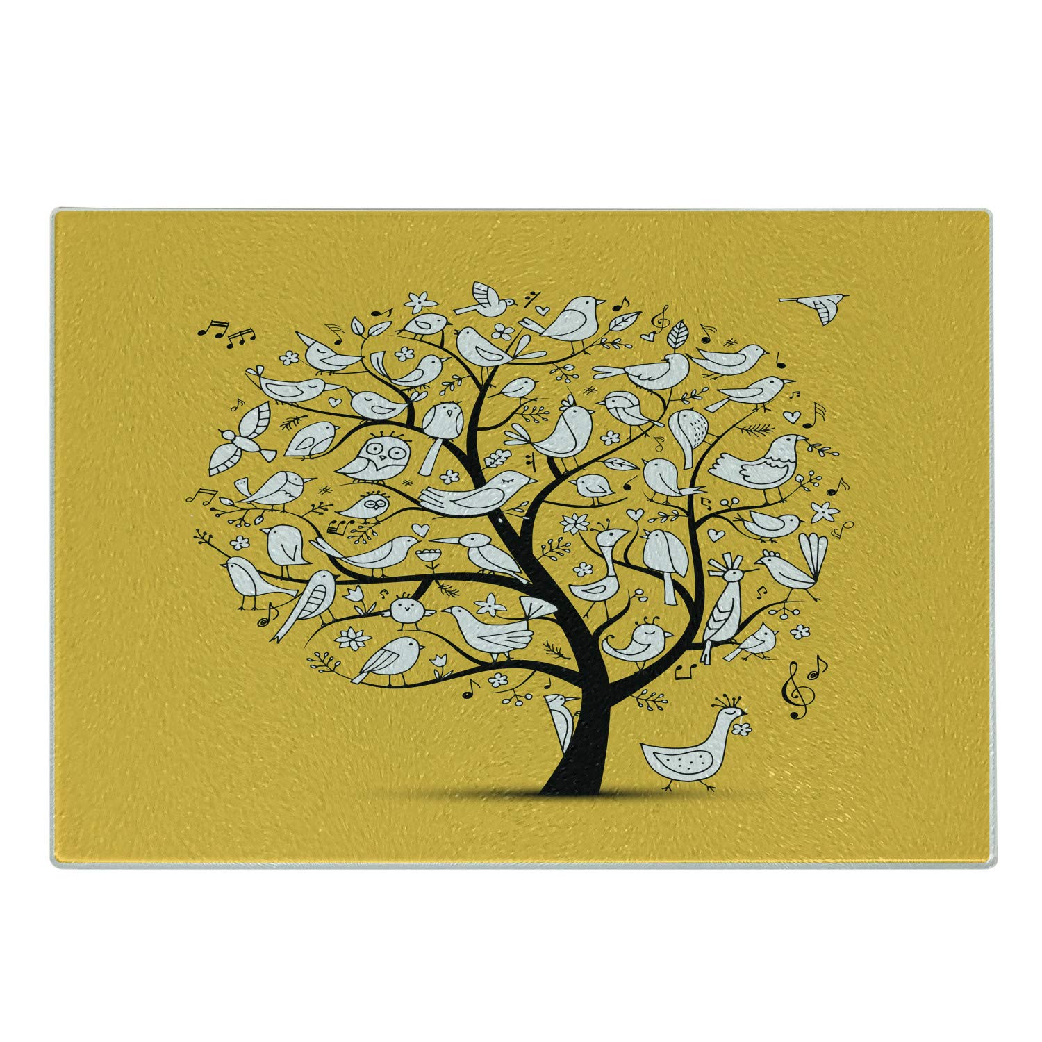 Ambesonne Yellow Bird Glass Cutting Board - Small, Earth Yellow White for Kitchen & Serving