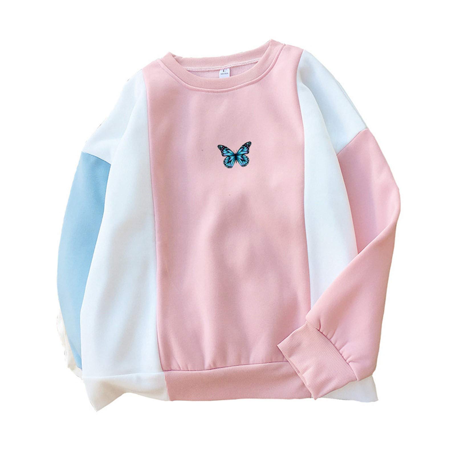 Women's Fashion Sweater - Cute Print Round Neck Hoodie with Stitching Details | Soft Cotton Pullover for Casual Wear, Fall Outfits & Street Style