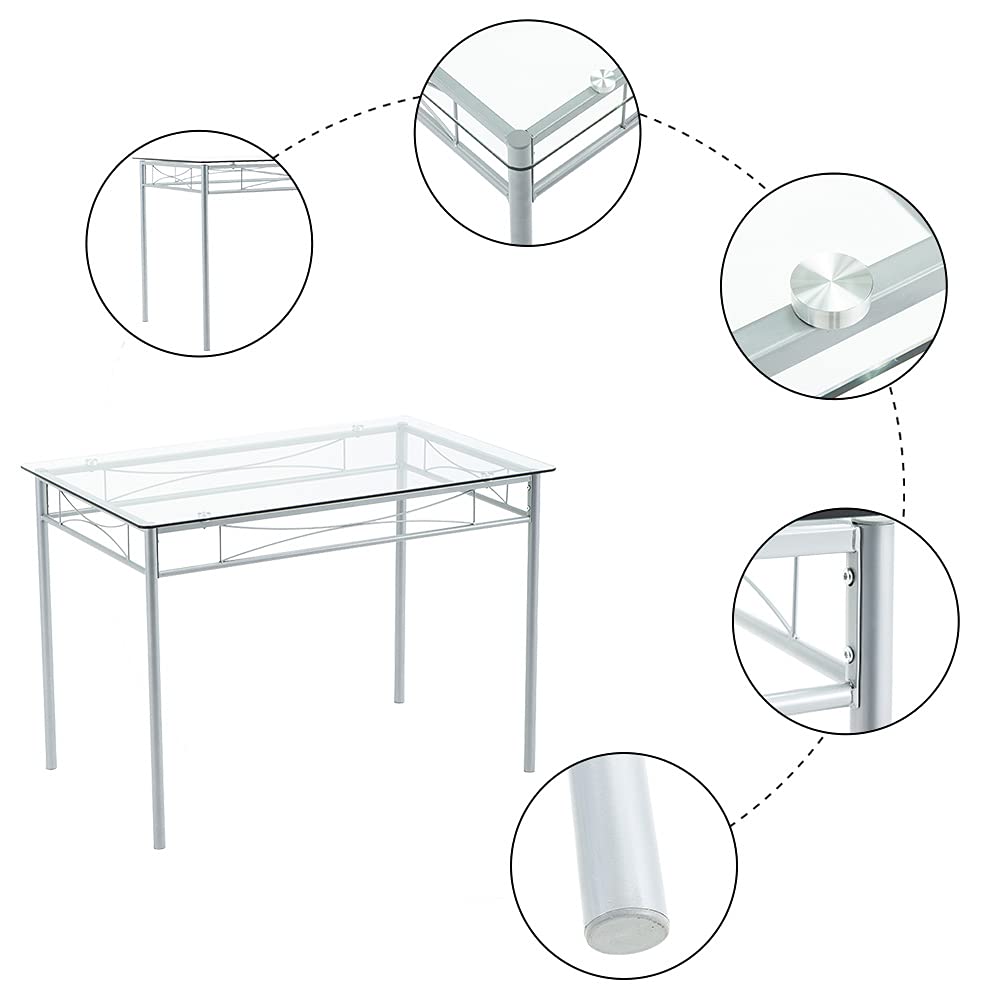 Modern 4-Piece Glass Dining Table Set with Tempered Glass Top & 4 Chairs - Perfect for Small Kitchens, Breakfast Nooks, and Cozy Dining Rooms