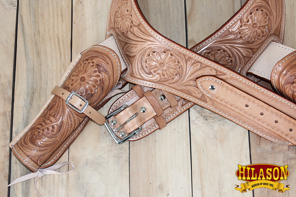 Hilason Double Caliber 44/45 Leather Western Cowboy Gun Belt Holster Rig - Authentic Cowboy Revolver Holster for Western Shooting, Reenactments & Cowboy Action Sports
