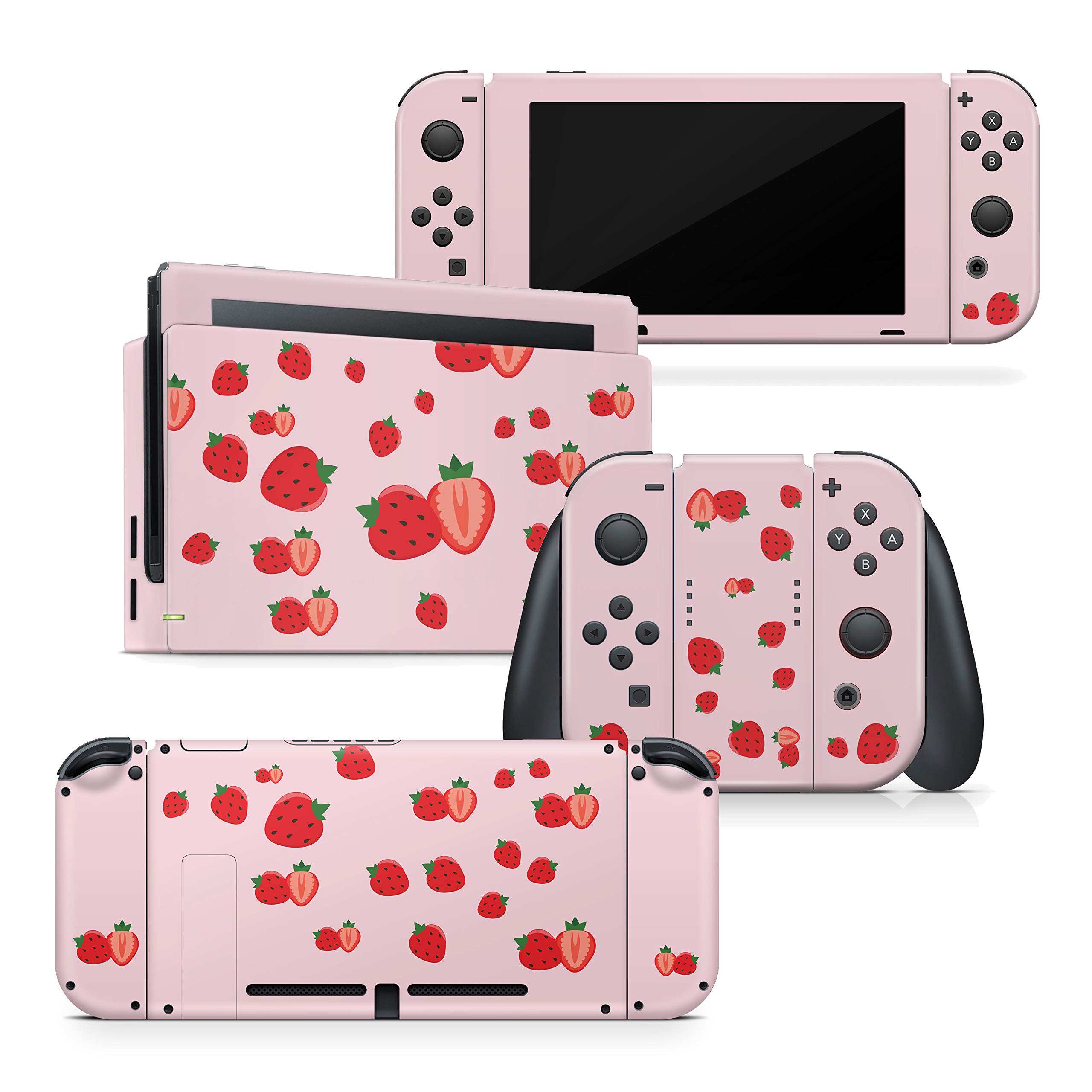 Kawaii Pink Strawberry Vinyl Skin Wrap for Nintendo Switch - Premium 3M Full Body Decal Stickers | Protective Cover for Gaming Console | Perfect for Girls, Teens & Anime Lovers