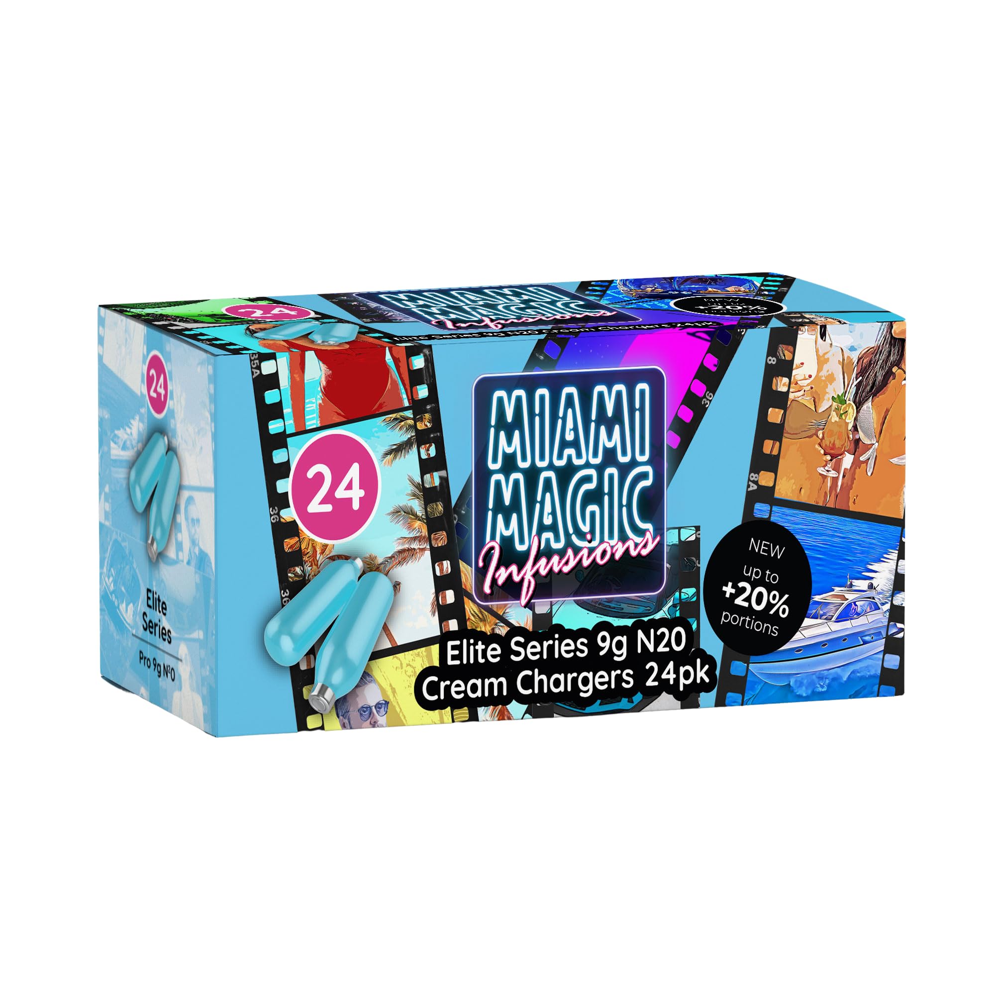 Premium Miami Magic Whipped Cream Chargers - 9g, 600pk (24x25) | Food Grade N2O Culinary Gas Propellant | Works with Standard Cream Dispensers | Perfect for Baking, Coffee, Desserts & Cocktail Decorations | Great for Home Chefs, Baristas & Mixologists
