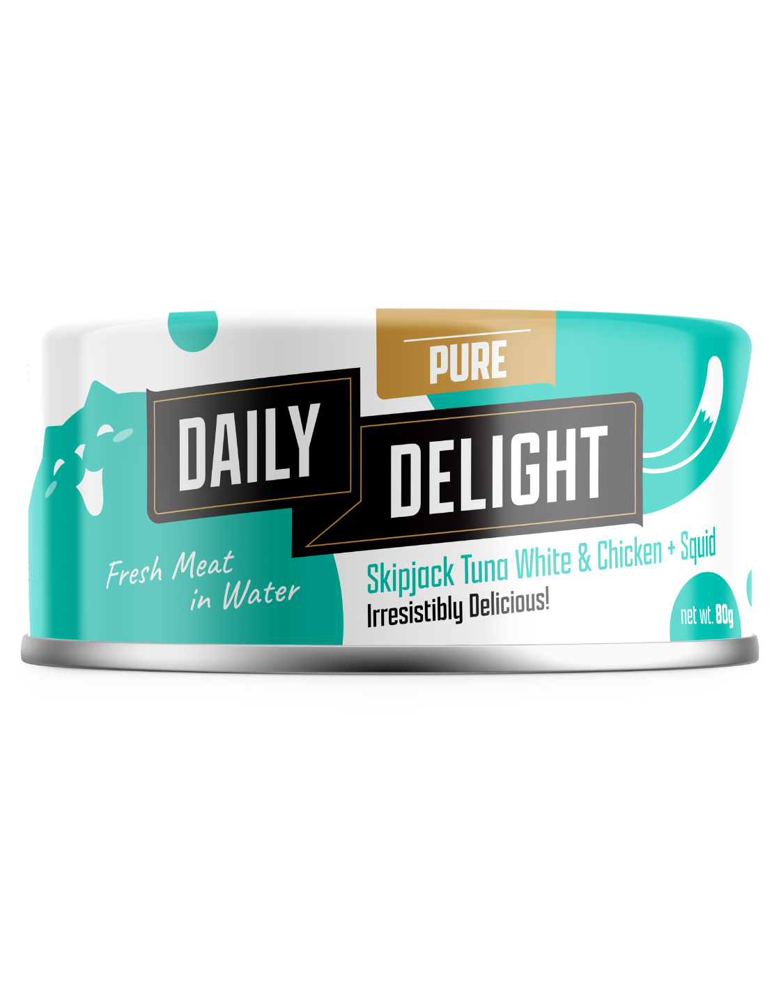 Premium Skipjack Tuna, White Chicken & Squid Canned Cat Food - Grain-Free, High Protein Wet Cat Food (80g) - Perfect for Adult Cats' Daily Meals & Special Treats
