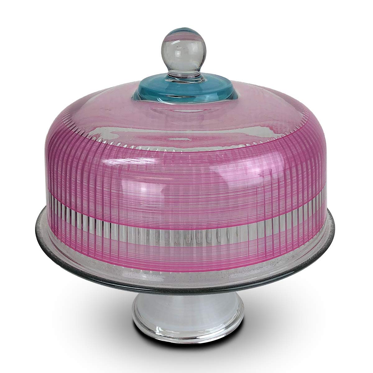 Hand Painted Cake Stand with Cover - Cape Cod Cottage Pink Collection - Decorative Glass Cake Dome for Weddings, Tea Parties & Kitchen Décor - Unique Handcrafted Glassware by American Artists