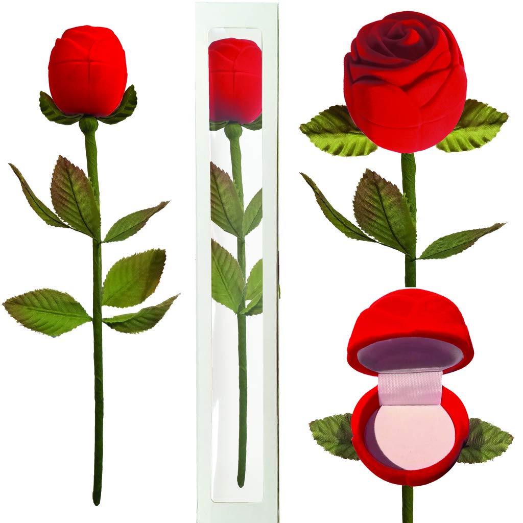 FixtureDisplays Red Velour Long Stem Rose Gift Box - Elegant Presentation Box with Ring (12 Pack) - Perfect for Valentine's Day, Anniversaries & Romantic Proposals