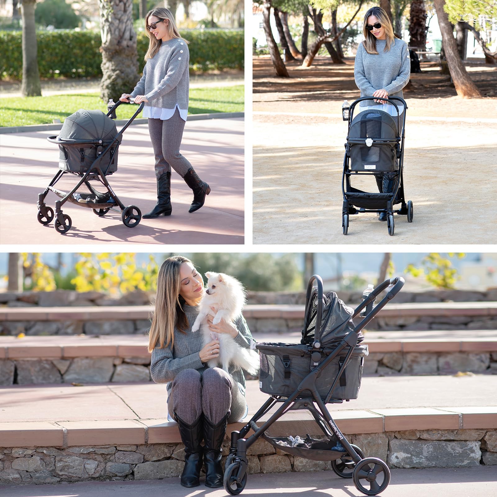 R5 Medium Pet Stroller for Small Dogs & Cats - 180° Canopy, 3-in-1 Convertible Design with Removable Carrier - Lightweight & Foldable for Walking, Jogging & Travel (Black) - Perfect for Park Visits, Shopping & Outdoor Adventures
