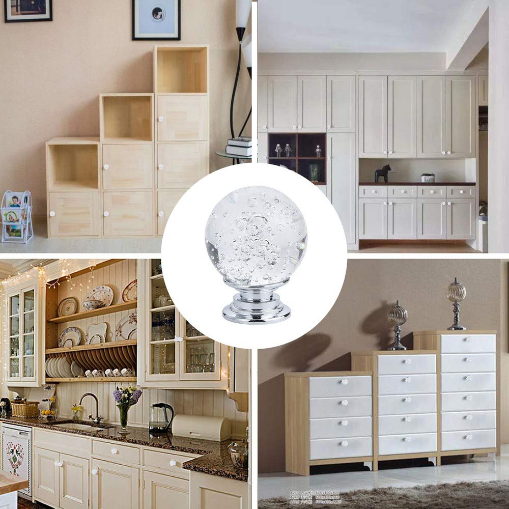 10-Pack Crystal Clear Glass Cabinet Knobs - Round Bubbles Drawer Pulls with 3 Size Screws (30mm) - Smooth Dresser Handles for Kitchen, Bathroom & Bedroom Furniture (Home Decor & DIY Upgrade)