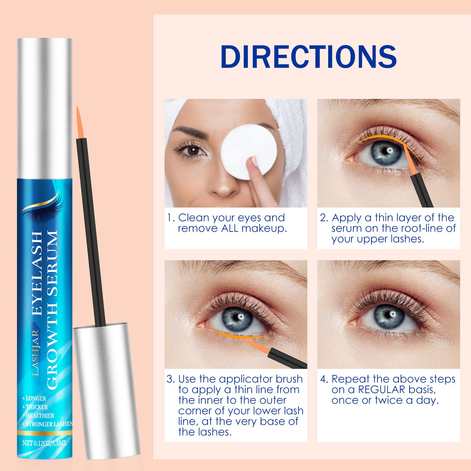 LASHJAR Premium Eyelash & Eyebrow Growth Serum - Natural Lash Boost for Longer, Fuller, Thicker Lashes & Brows - Enhance Your Look for Daily Wear & Special Occasions
