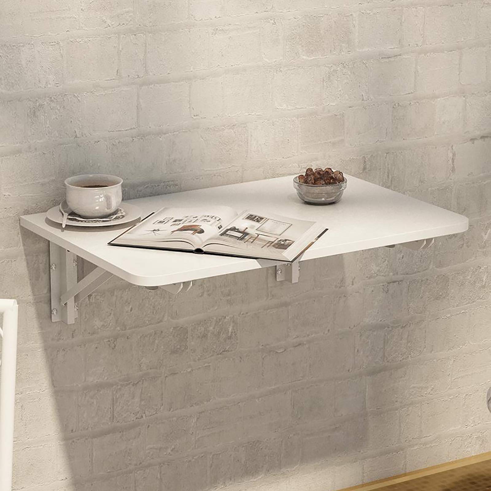 Foldable Wall-Mounted Drop Leaf Table - Space Saving Wooden Kitchen Dining & Home Office Desk with Storage Shelves | Perfect for Small Apartments, Studio Living, and Compact Workspaces