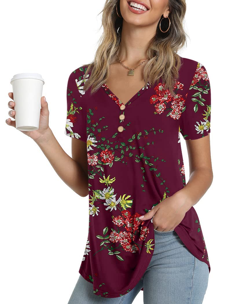 Women's Summer Short Sleeve Tunic Tops - Loose Fit Casual Button Up Blouse Shirt for Beach, Vacation & Everyday Wear | AWULIFFAN