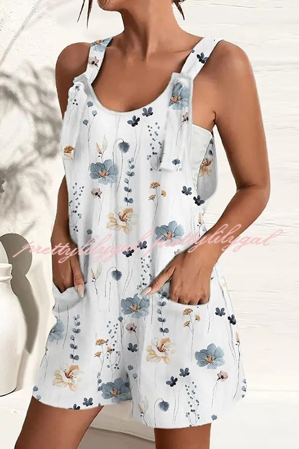 Tedros Women's Multicolor Print Loose Romper with Shoulder Tie & Pockets - Casual Summer Outfit for Beach, Vacation, and Outdoor Activities