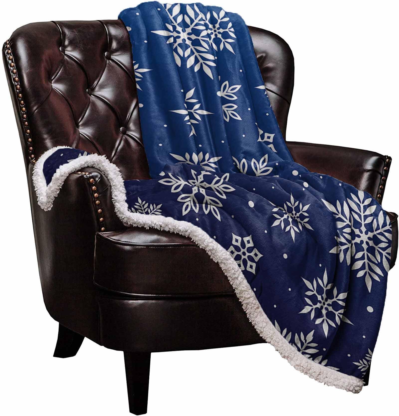 T&H XHome Sherpa Fleece Throw Blanket - Ultra Soft & Warm Reversible Microfiber Blanket (40x50 Inches) - Cozy Snowflake Blue Textured Design for Bed, Couch, Sofa & Travel - Perfect for Winter, Christmas & All Season Use