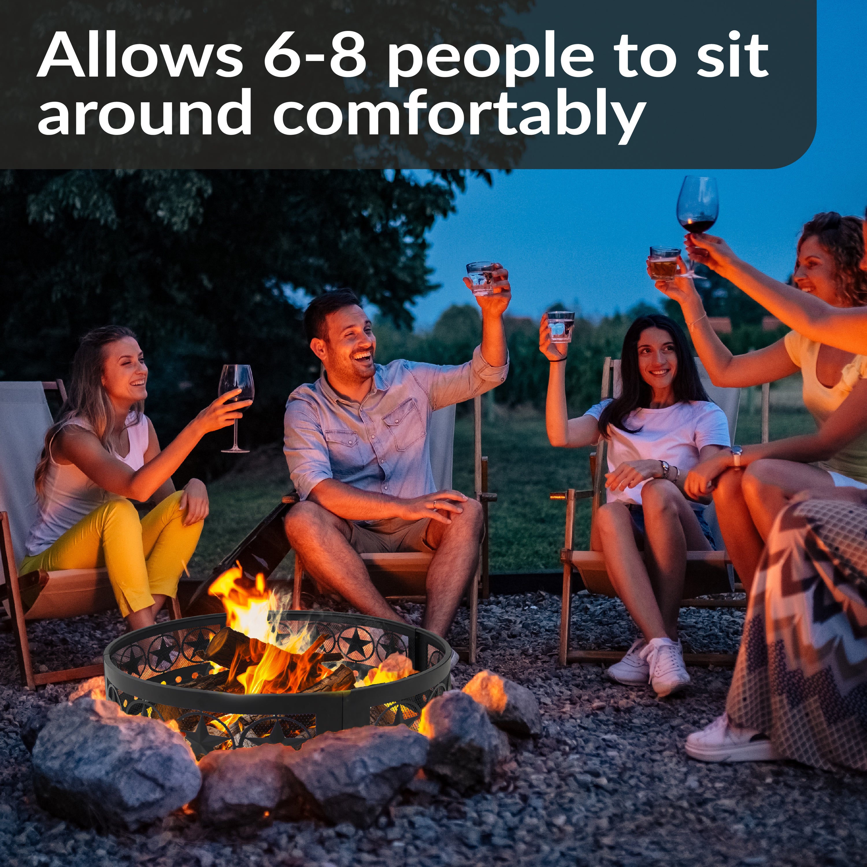 Heavy Duty 36-Inch Four Star Campfire Ring by Sunnydaze - Perfect for Backyard Bonfires, Camping & Outdoor Gatherings