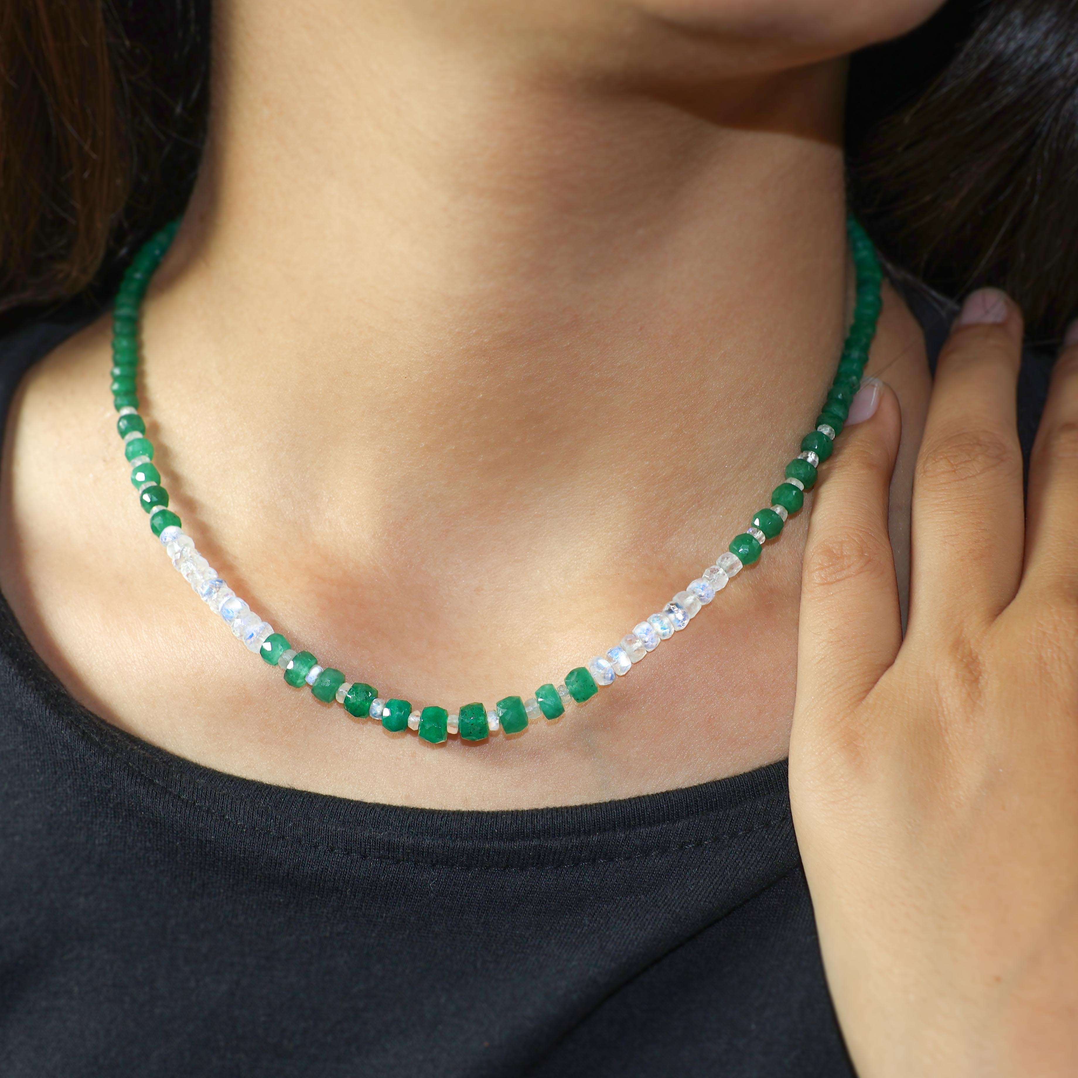 Natural Emerald and Moonstone Handmade Beaded Necklace - Elegant Boho Jewelry for Women, Perfect for Weddings, Parties & Everyday Wear