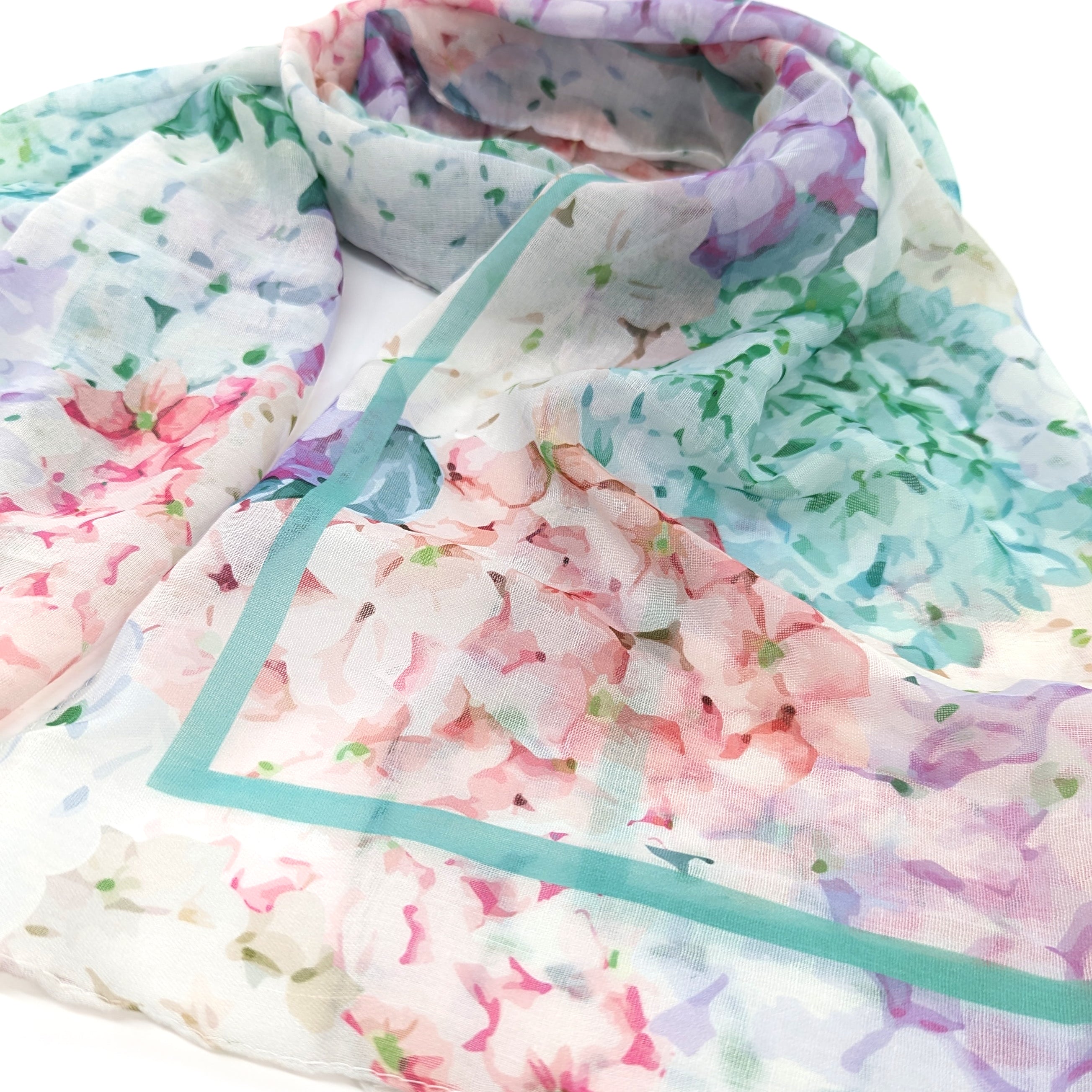 Stylish Hydrangea Print Ladies Fashion Scarf - Soft Womens Wrap Shawl for Spring Outfits, Office Wear & Special Occasions