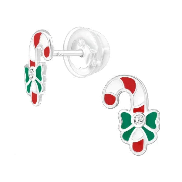 Kids Silver Candy Cane Christmas Earrings - Festive Holiday Jewelry for Girls | Perfect for Christmas Parties & Gift Giving
