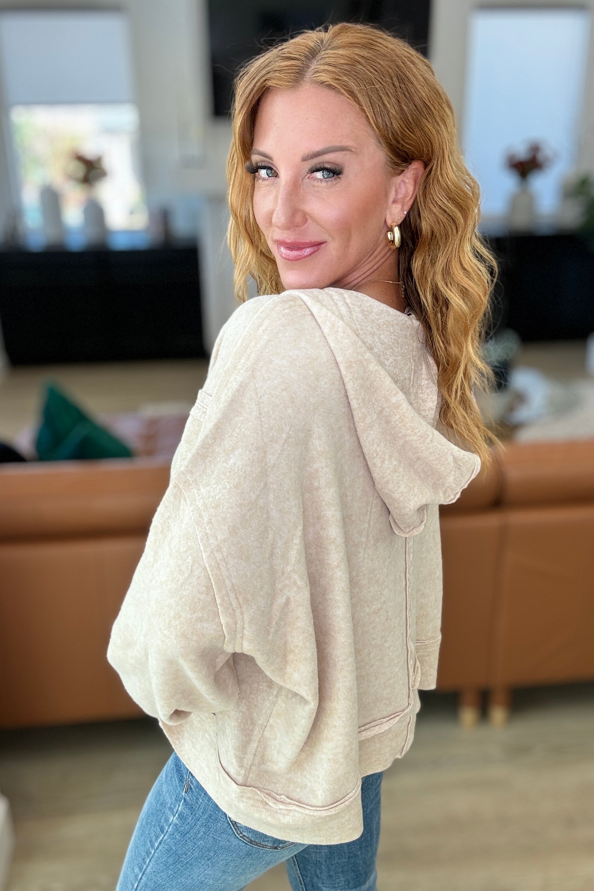 Leave It To Chance Hooded Scoop Neck Pullover Sweatshirt - Beige Casual Wear for Women | Perfect for Fall Layering, Weekend Outfits & Cozy Loungewear
