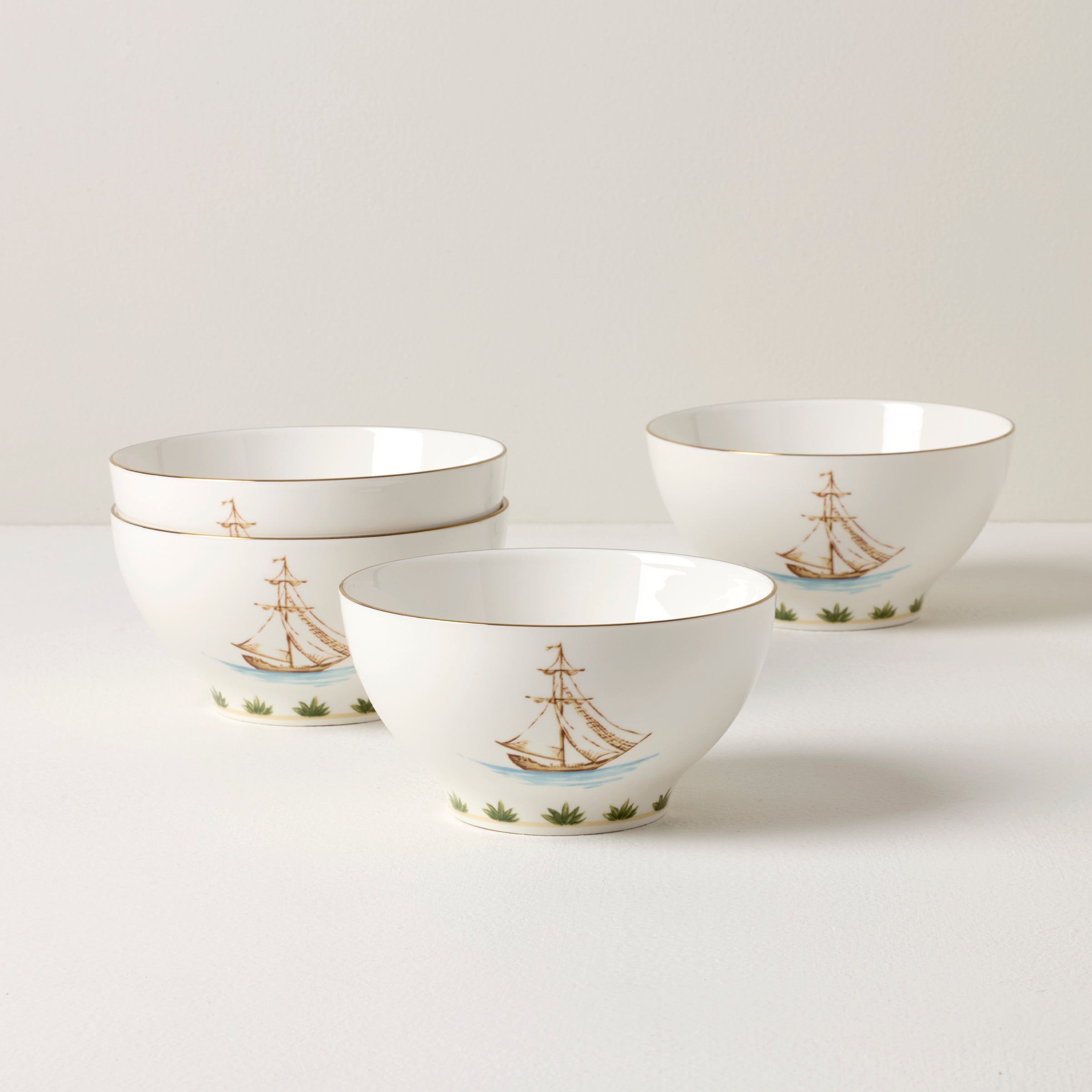 Premium British Colonial Tradewind Rice Bowls Set of 4 - Elegant Ceramic Dinnerware for Asian Cuisine, Home Dining & Restaurant Use