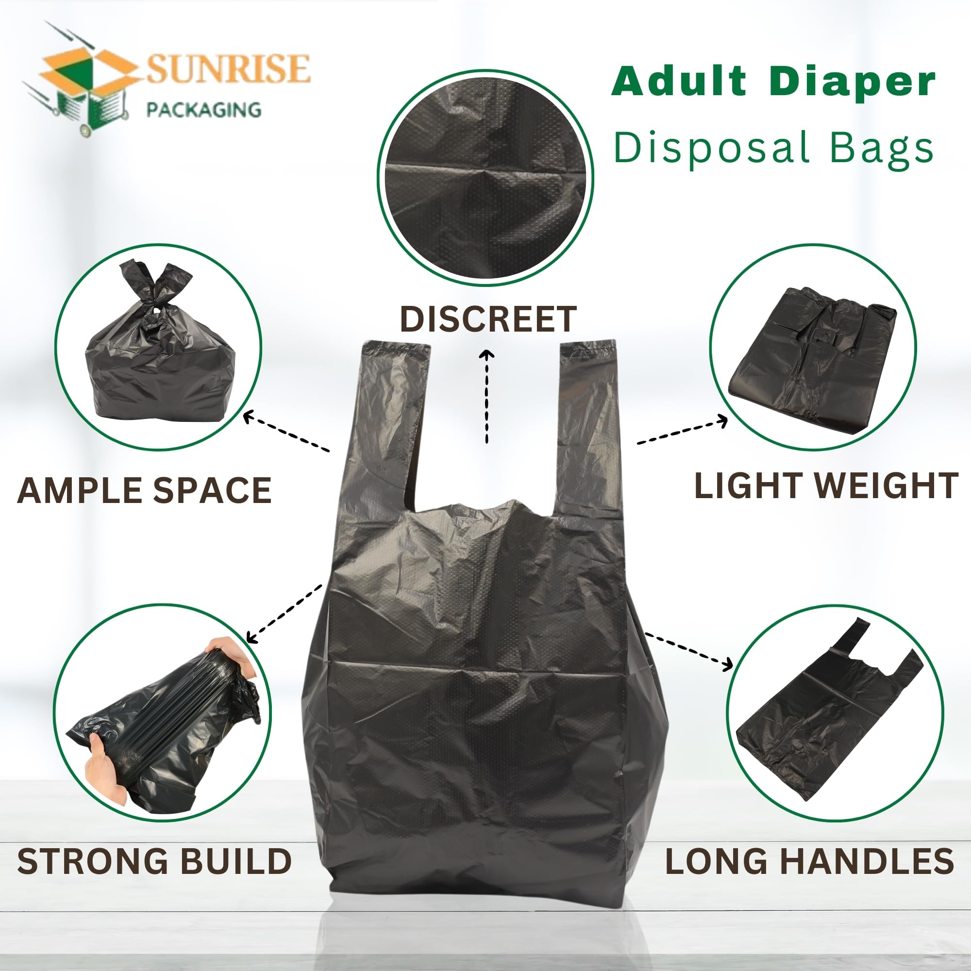 Large Black Incontinence Nappy Bags - 100 Count Adult Diaper Disposal Bags for Odor-Free Disposal | Discreet & Hygienic Waste Management for Home, Travel & Healthcare Use