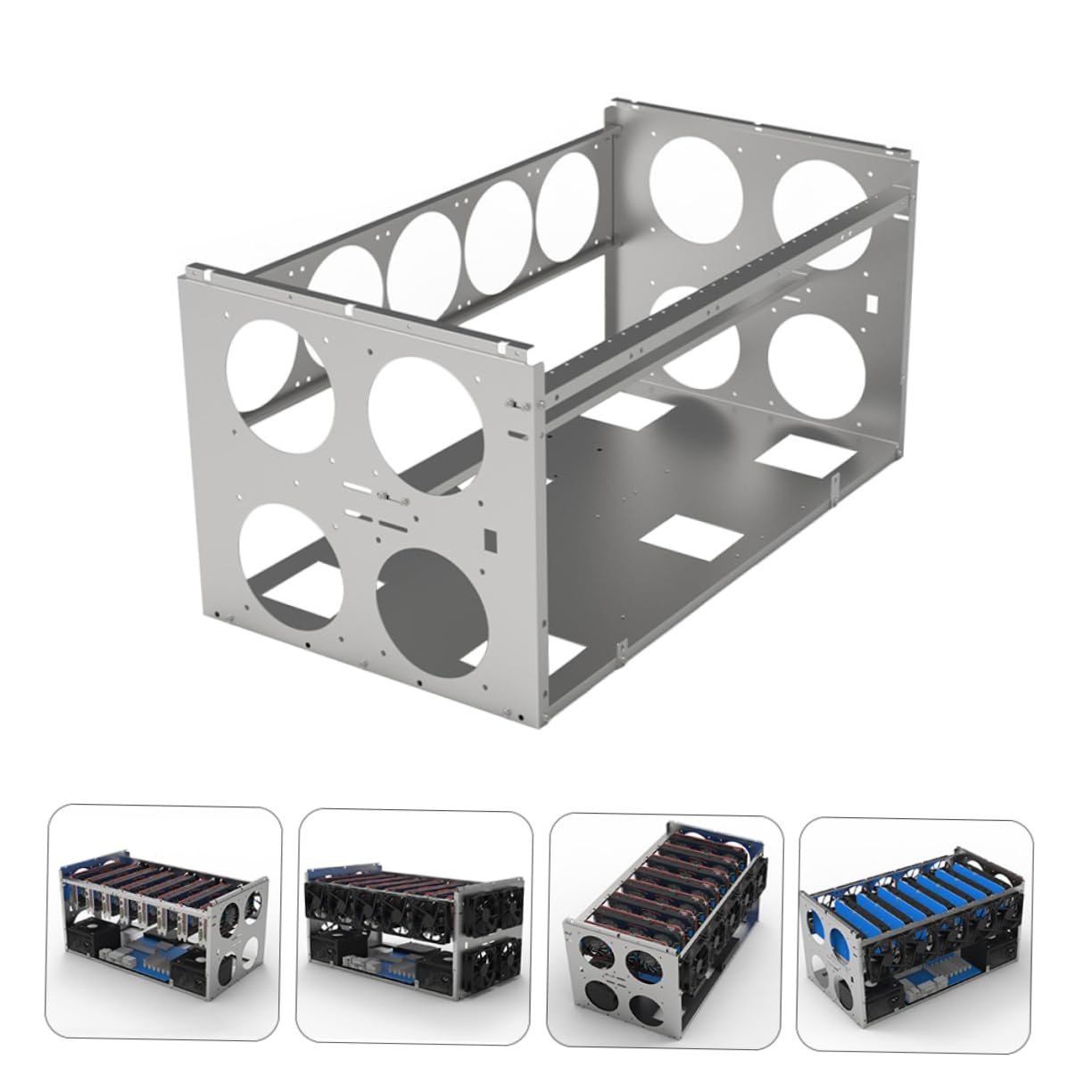 Hemobllo GPU Mining Frame - 6/8/10 Graphics Card Storage Case with 12cm Fan Support, ATX Compatible, Portable Mining Rig Frame for Cryptocurrency Mining | Perfect for Home Mining Setup and Data Center Use