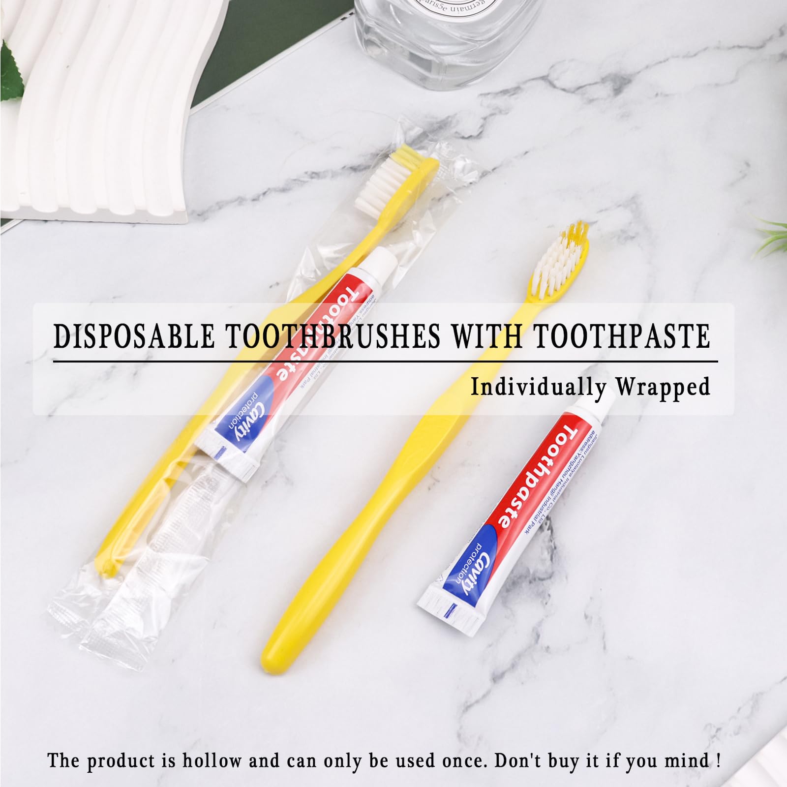 200 Pack Disposable Toothbrush with Toothpaste - Individually Wrapped Travel Toothbrush Kit (10g Toothpaste, Yellow Hollow Design) for Travel, Hotels, Airbnb, Homeless Shelters & Charity Donations - Perfect for On-the-Go Oral Care