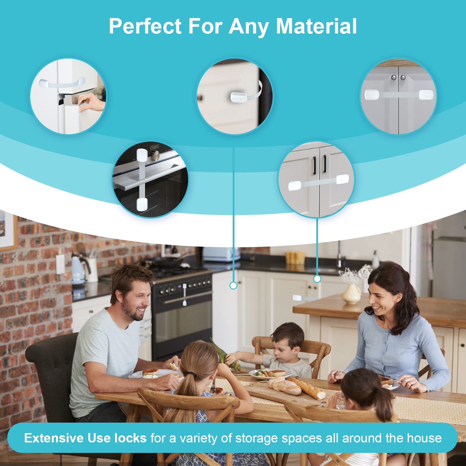 Baby Proofing Cabinet Locks (6 Pack) - Child Safety Strap Locks for Kitchen, Bathroom & Nursery - Easy Install Cabinet Latches for Toddler Protection
