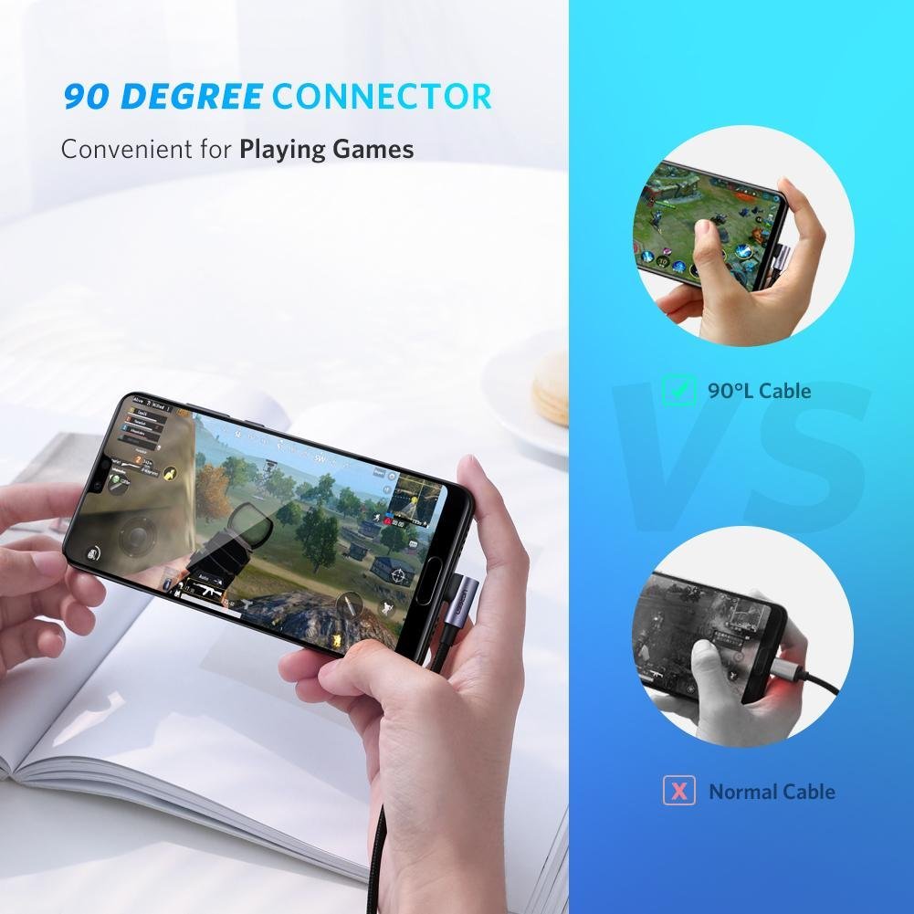 UGREEN 60W USB C Right Angle Charger Cable - Fast Charging & Data Sync for iPhone 15, MacBook, iPad, Samsung Galaxy - Perfect for Home, Office & Travel