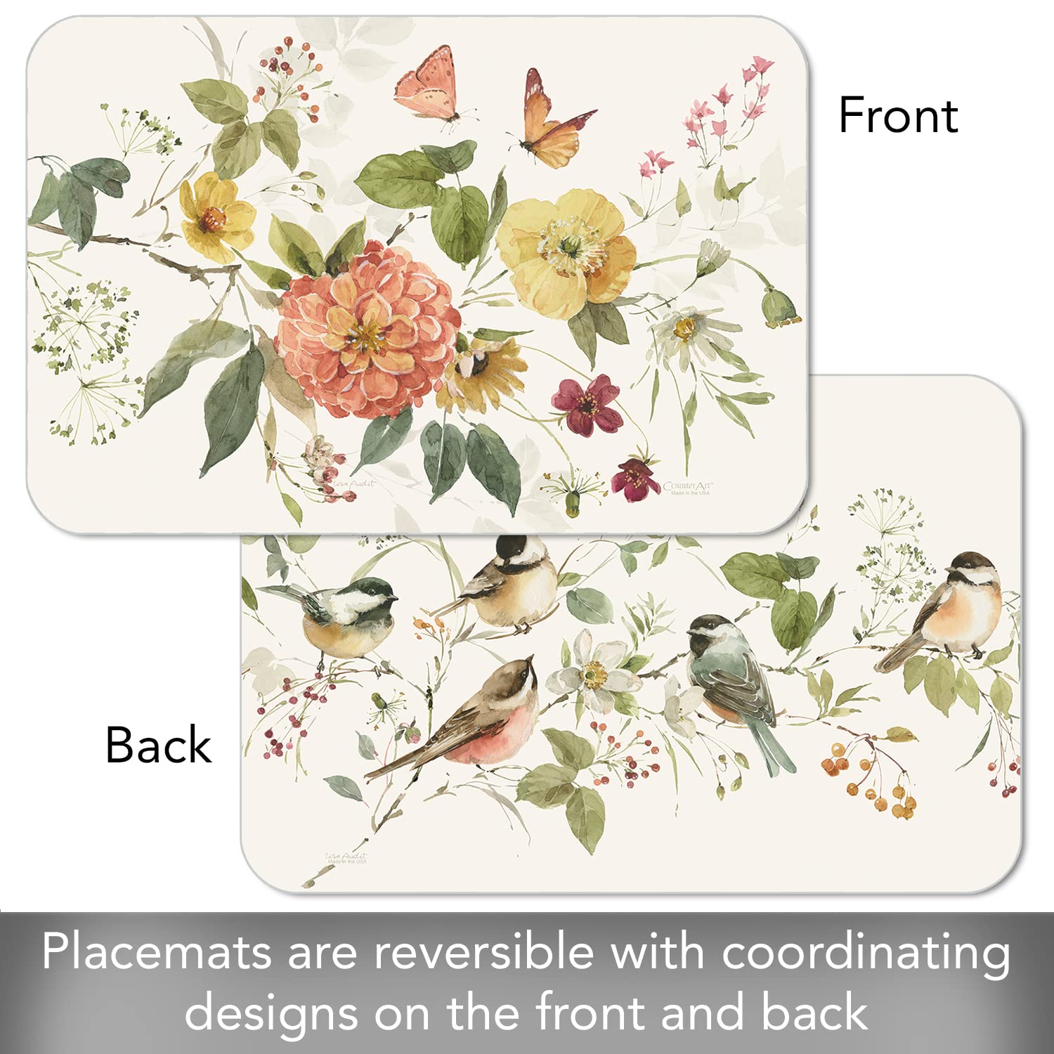 CounterArt Blessed by Nature 4-Pack Reversible Plastic Placemats – BPA Free, PVC Free, Easy-Clean, Flexible & Durable – Made in USA (Multicolor) – Perfect for Dining Tables, Kitchen Countertops & Outdoor Picnics