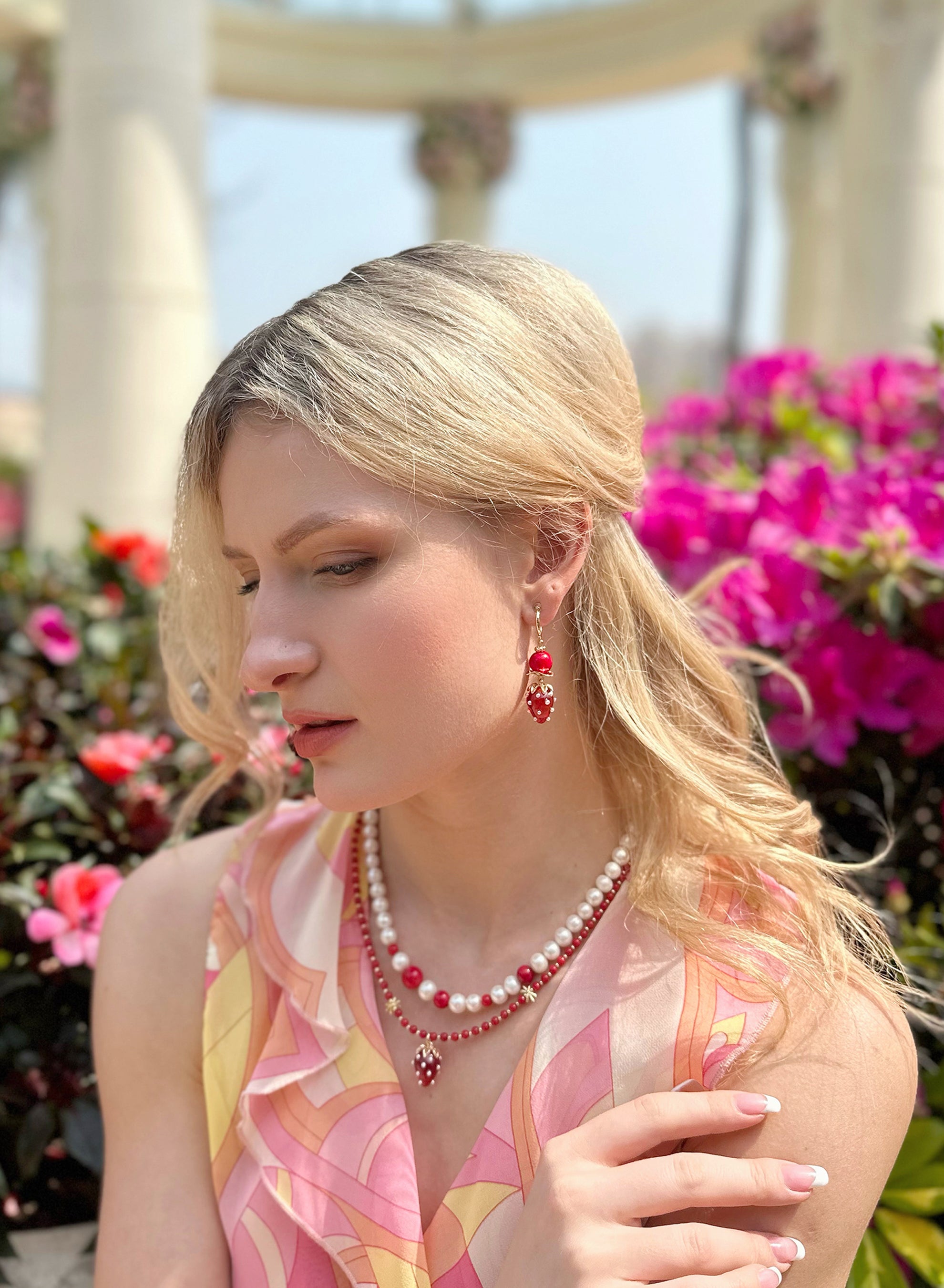 Strawberry Red Coral Clip-On Earrings JE003 - Elegant Fashion Jewelry for Women, Perfect for Parties, Weddings & Daily Wear