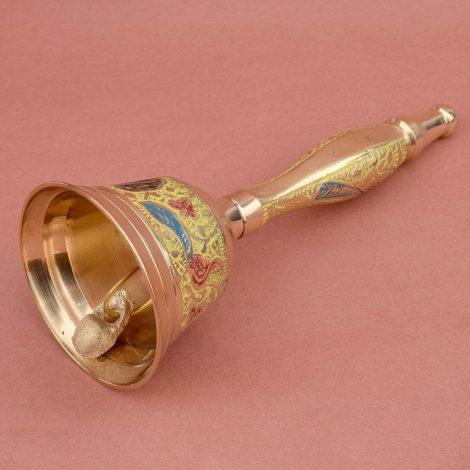 SATVIK Pure Brass Puja Bell with Handle - Yellow Religious Pooja Ghanti for Hindu Temple, Home Altar, Christmas Decor & Indian Housewarming Gifts (1 Piece) - Perfect for Daily Worship, Meditation & Spiritual Ceremonies
