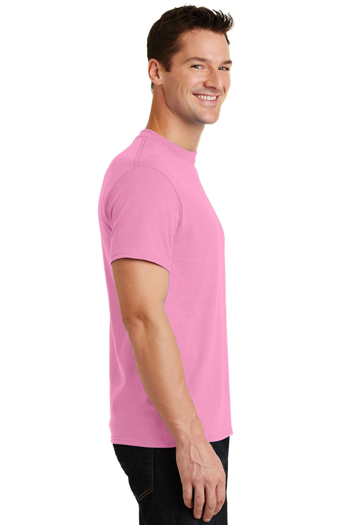 PORT AND COMPANY PC55 50/50 Cotton Polyester Blend T-Shirt - Comfortable Unisex Tee for Men & Women - Candy Pink, Large - Perfect for Casual Wear, Work Uniforms & Screen Printing