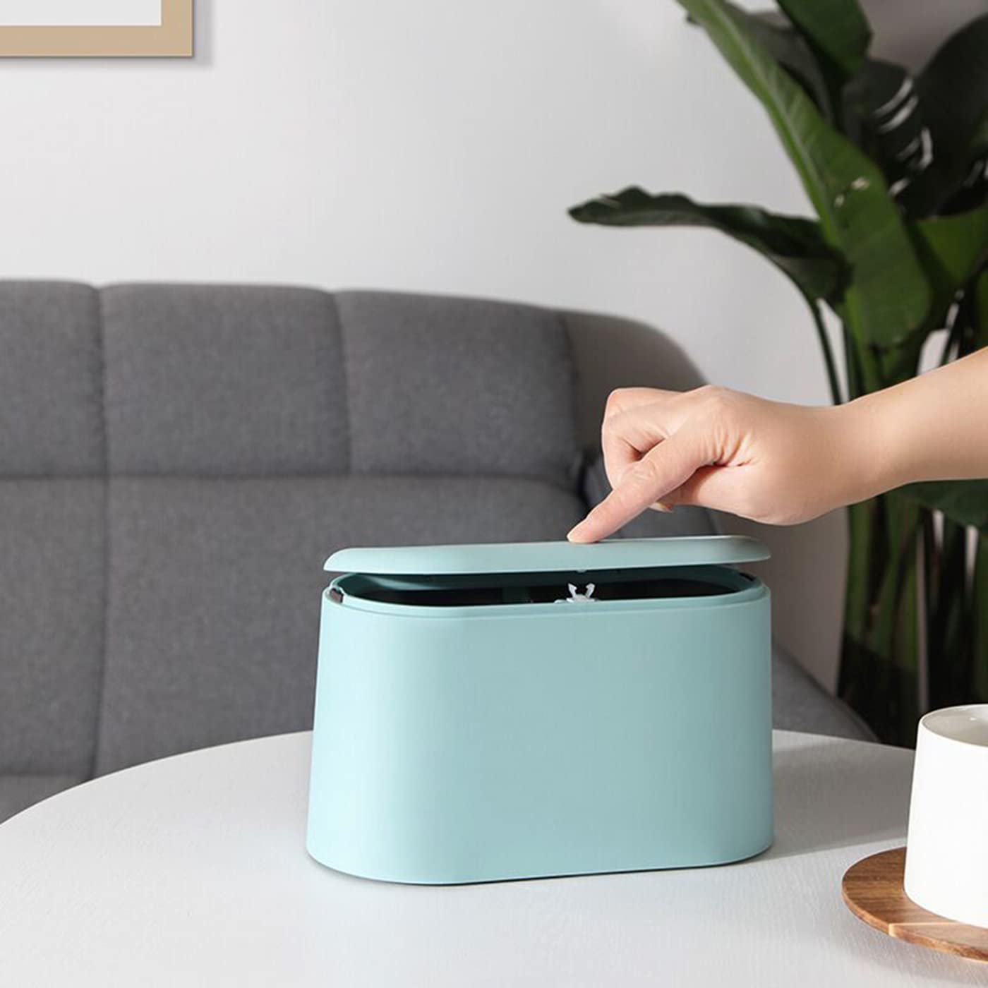 Mini Trash Can with Lid - Small Removable Garbage Bin, Compact Plastic Waste Basket for Bathroom, Office, Kitchen, Desk & Coffee Table - Perfect for Home, Office & Travel Use (Sky Blue)