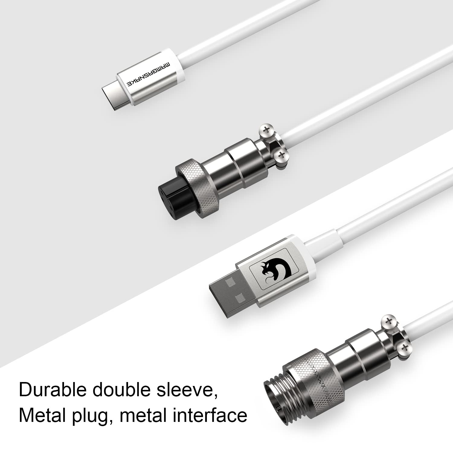 Custom Coiled USB C to A Cable with Detachable Extendable Double Sleeve - Silver Spiral Aviator Cable for PS4 PS5 Xbox Keyboard USB Flash Drive Printer (White) | Perfect for Gaming Setup & Office Accessories