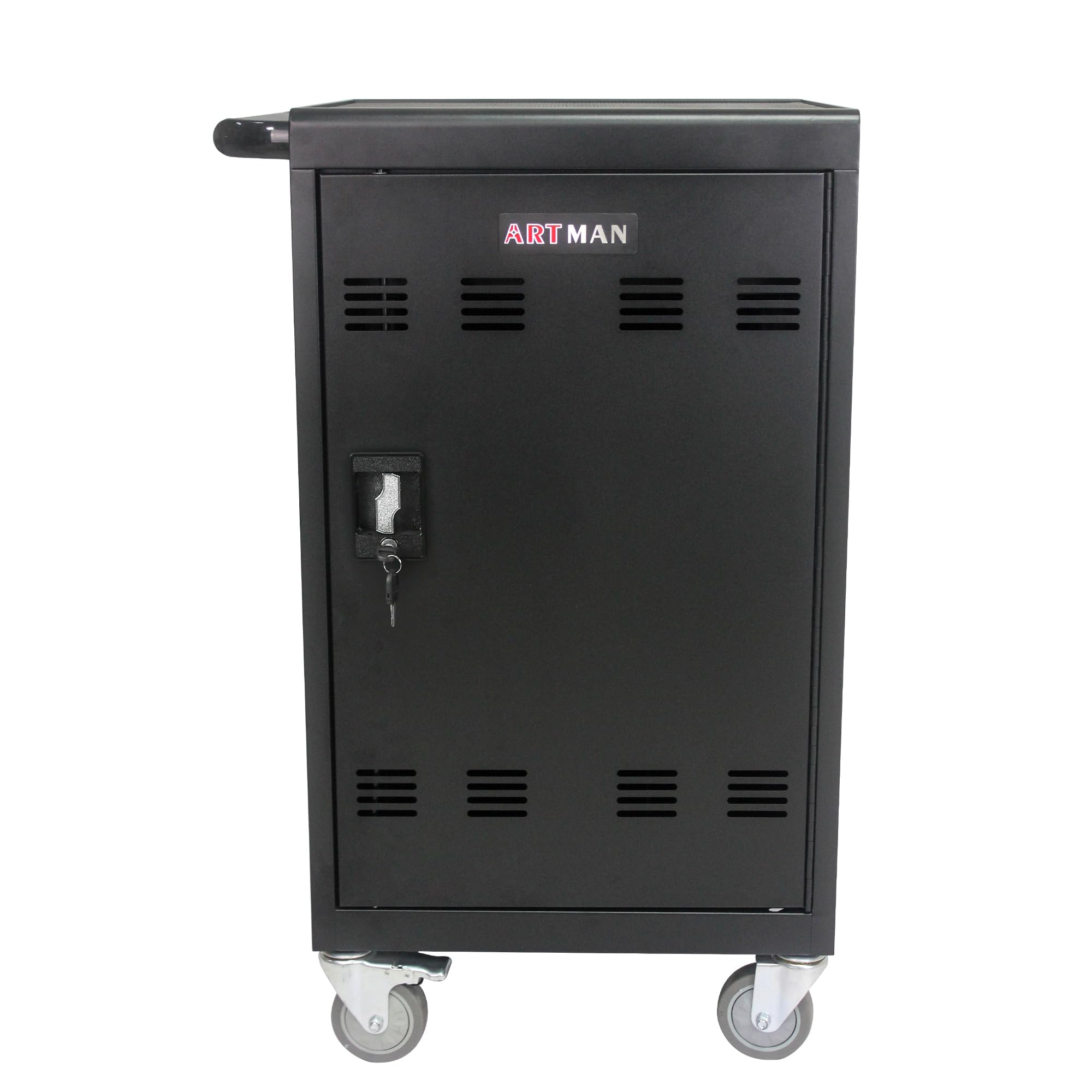 32-Device Mobile Charging Cart for Classroom & Office - Secure Charging Station for iPads, Chromebooks & Laptops with Cord Management, Locking Doors & Surge Protection - Ideal for Schools, Libraries & Workspaces (Black)