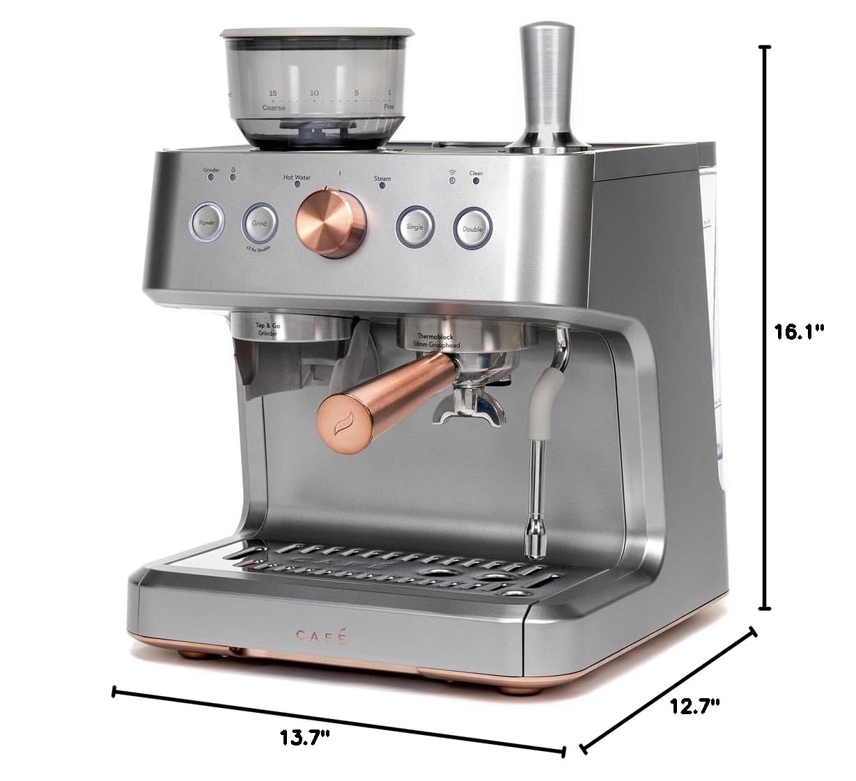 Café Bellissimo Semi Automatic Espresso Machine with Milk Frother - WiFi Connected Smart Coffee Maker, Built-In Bean Grinder, 15-Bar Pump & 95oz Water Tank - Stainless Steel | Perfect for Home Baristas & Coffee Lovers