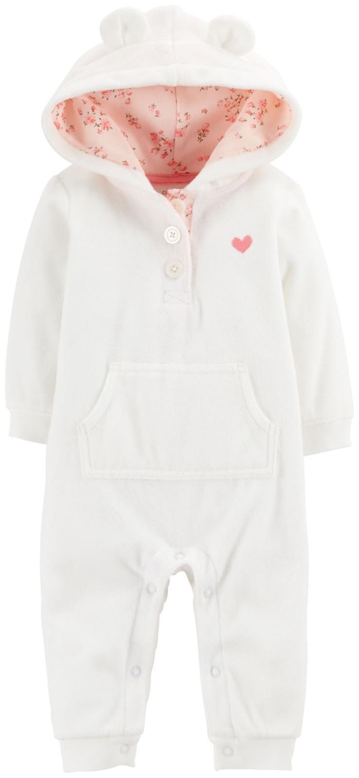 Carters Fleece Eared Romper for Baby 12 Months - Soft Ivory Winter One-Piece Outfit | Cozy Sleepwear & Playtime Outfit for Infants