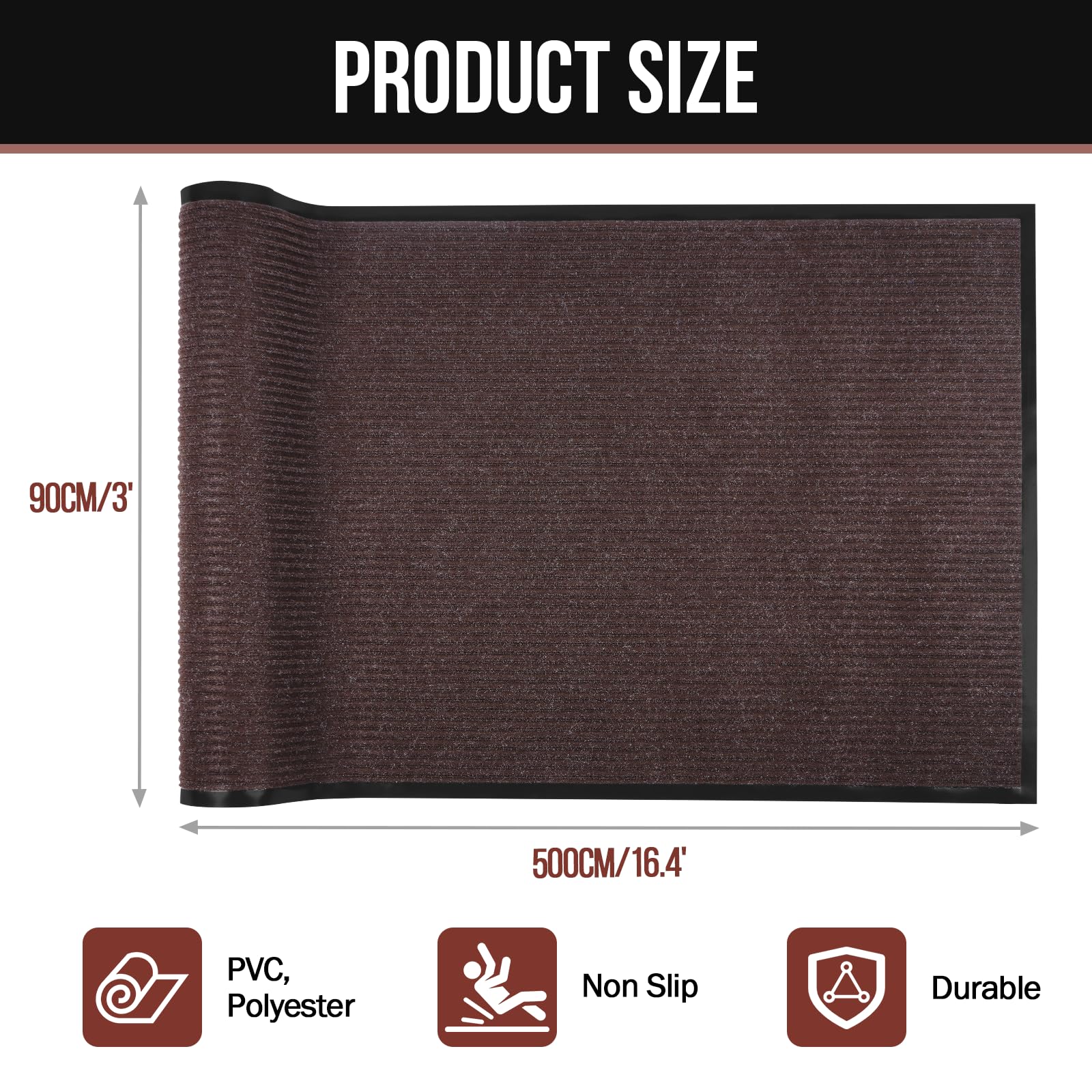 Jxgzyy Heavy-Duty Commercial Door Mat Runner Rug 3ft x 16.4ft - Non-Slip PVC Backing Outdoor Carpet with Double Stripes for High Traffic Areas - Perfect for Hallway, Entryway, Kitchen, Balcony, Garage & Business Entrances