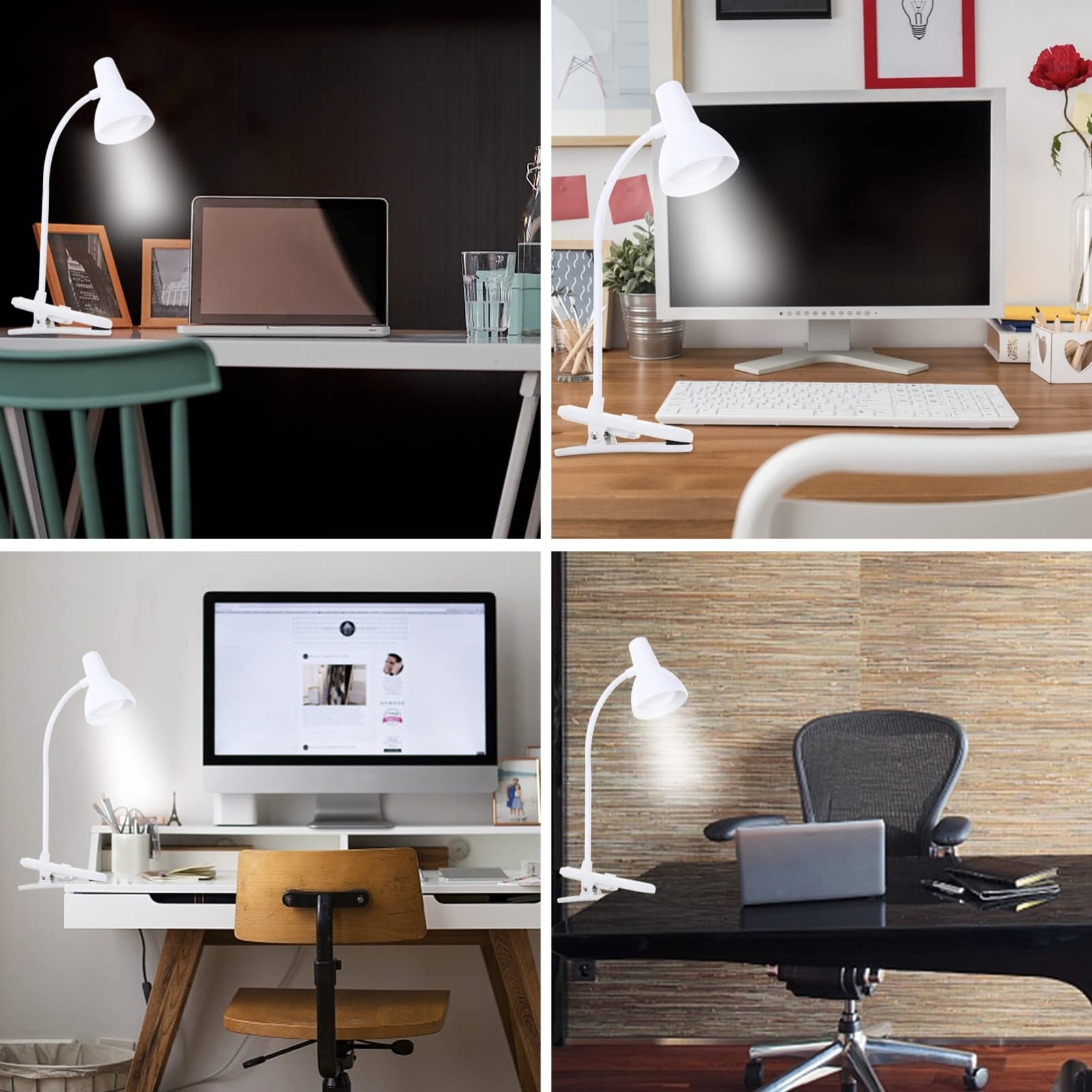 OSALADI LED Clip On Reading Light - USB Powered Adjustable Desk Lamp with Eye Protection, Flexible Clamp for Books, Headboards & Video Conferences (White) - Perfect for Night Reading, Office Work & Online Meetings