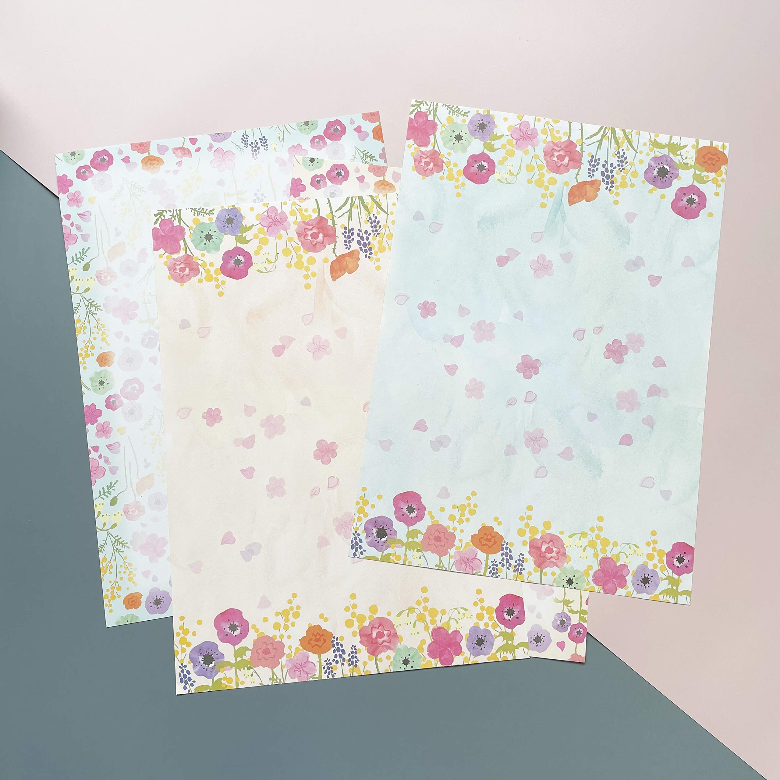 48 Sheets Floral Design Stationery Paper Set - A4 Letter Writing Paper with 4 Unique Styles for Journals, Scrapbooking & Handwritten Notes