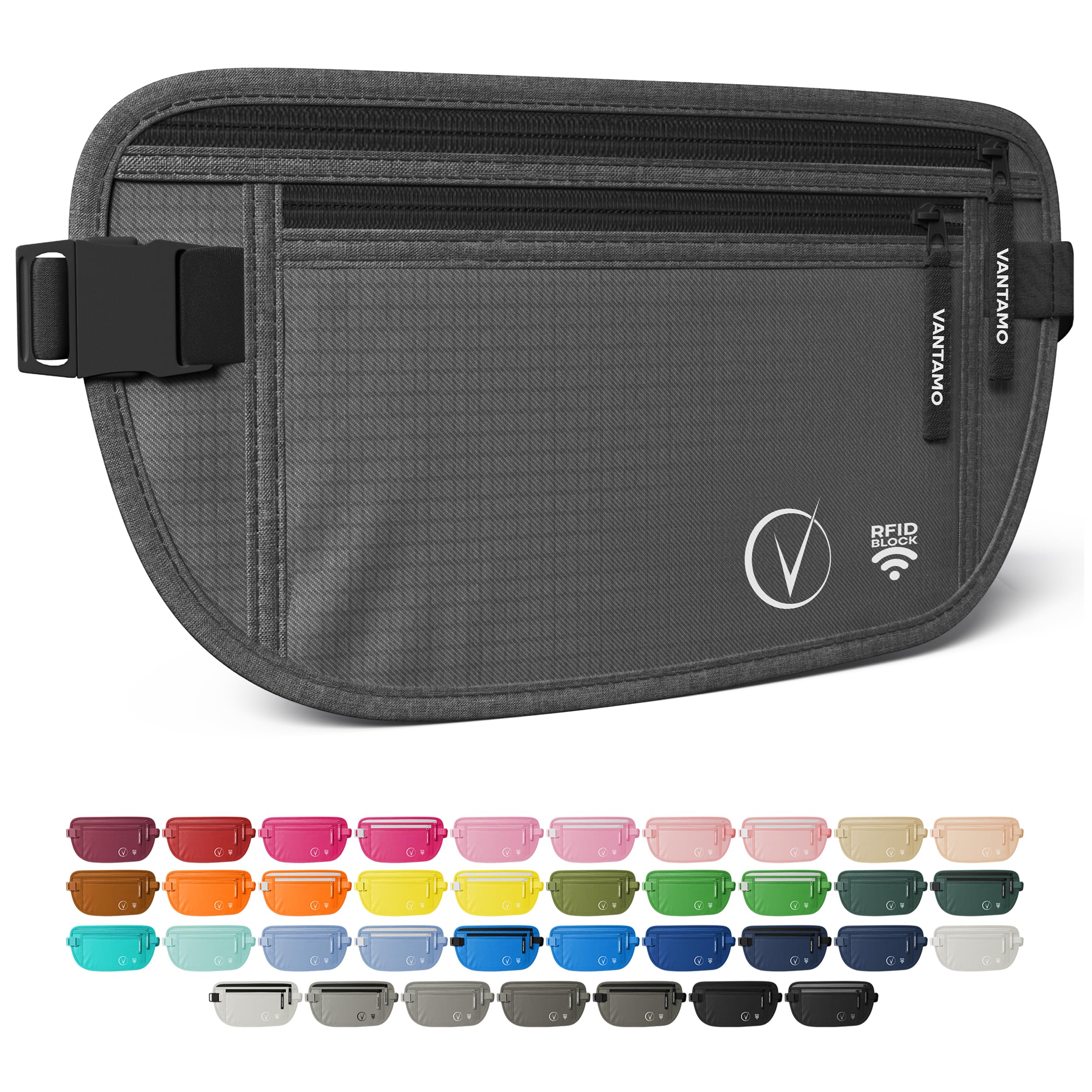 Vantamo RFID Blocking Travel Money Belt - Hidden Waist Wallet for Passport, Phone & Cash - Secure & Comfortable for Vacations, Hiking & Daily Use
