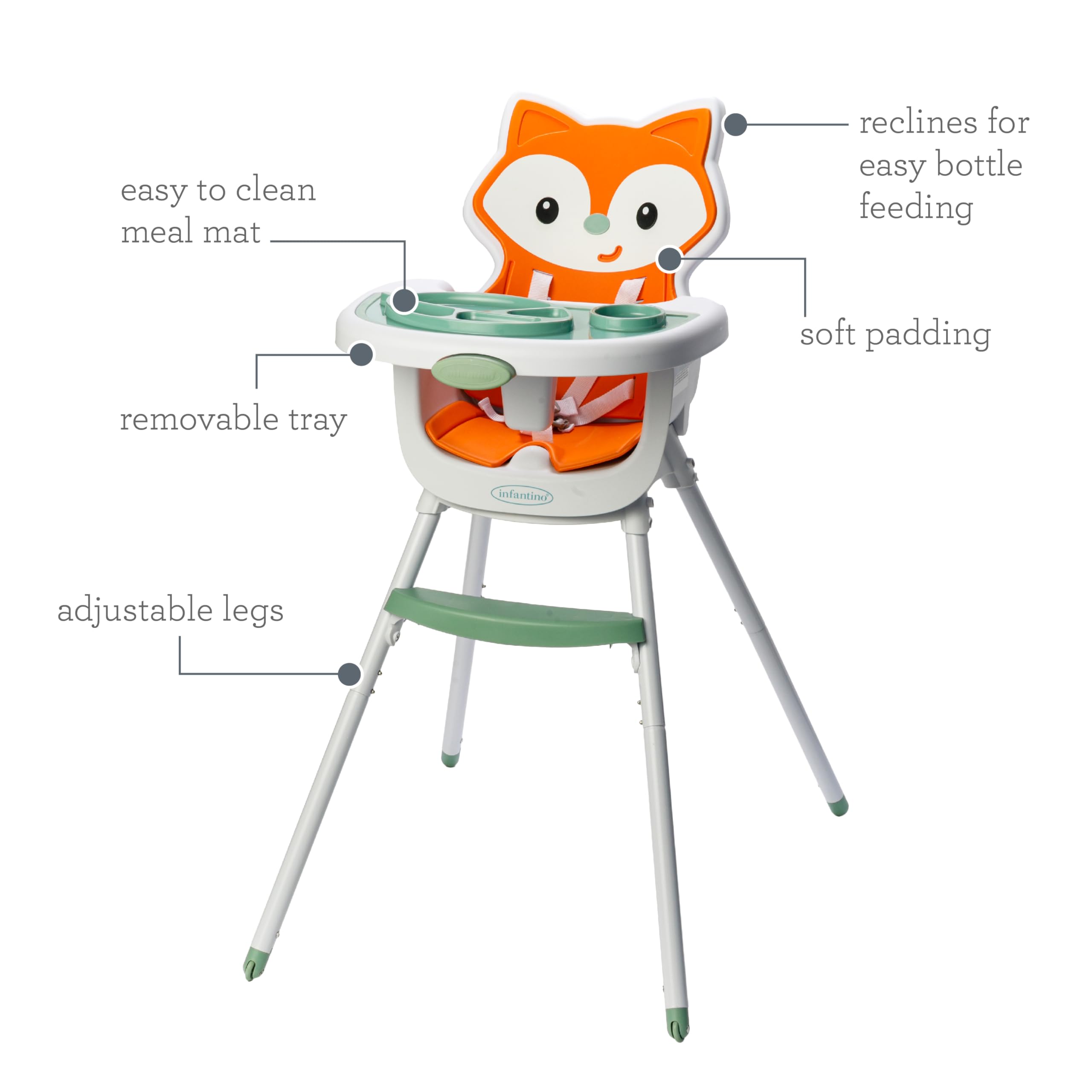 Infantino Grow-with-Me 4-in-1 Convertible High Chair for Babies & Toddlers (3-36 Months) - Fox Theme Space-Saving Design with Booster & Toddler Seat - Perfect for Dining, Feeding & Learning at Home or Restaurant