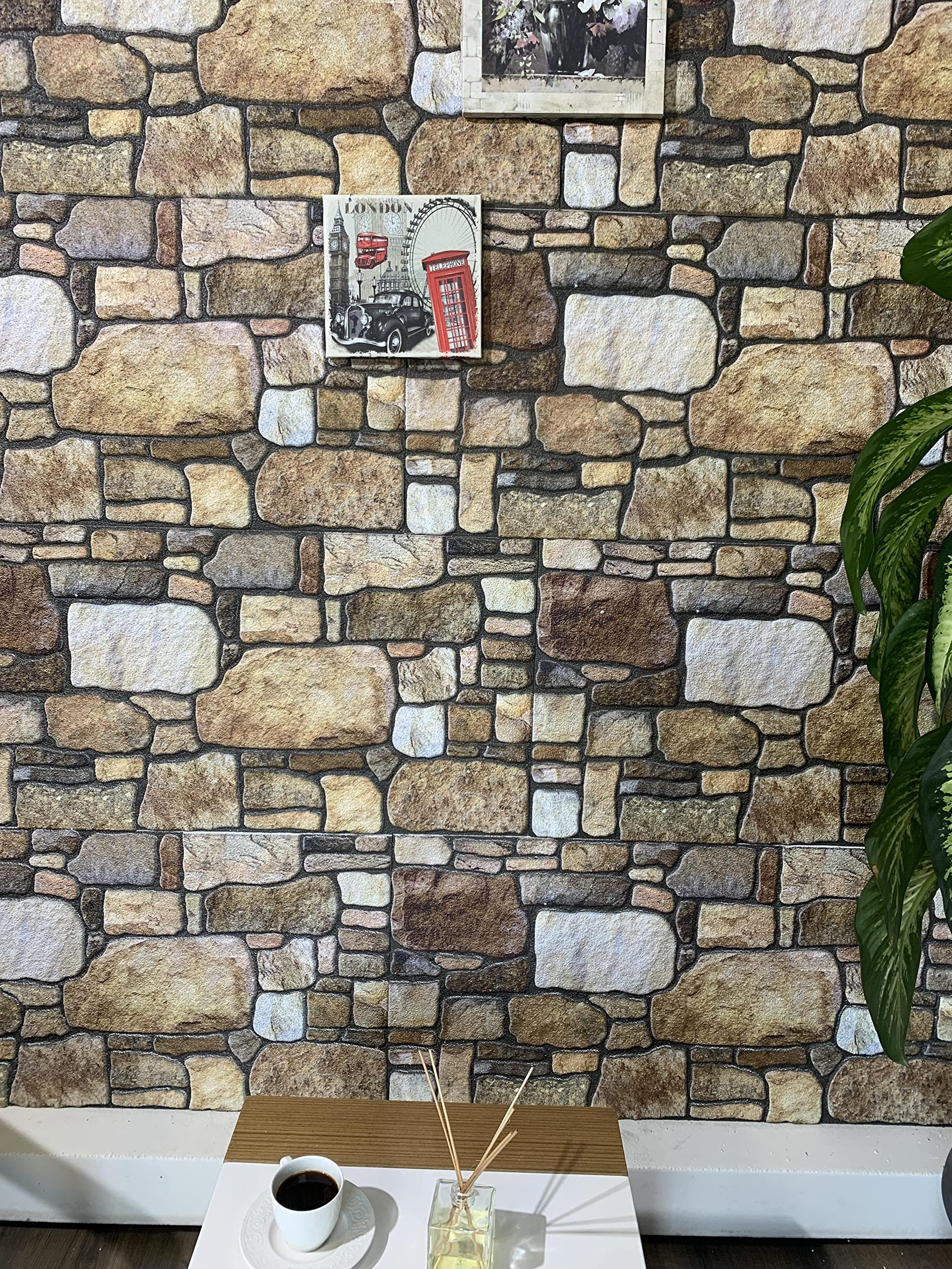 3D Wall Panels Brown Off-White Stone Look - Dundee Deco Styrofoam Wall Cladding Paneling for Interior & Exterior (Set of 10 Covers 54 sq ft) - Perfect for Home, Office, and Commercial DIY Decoration