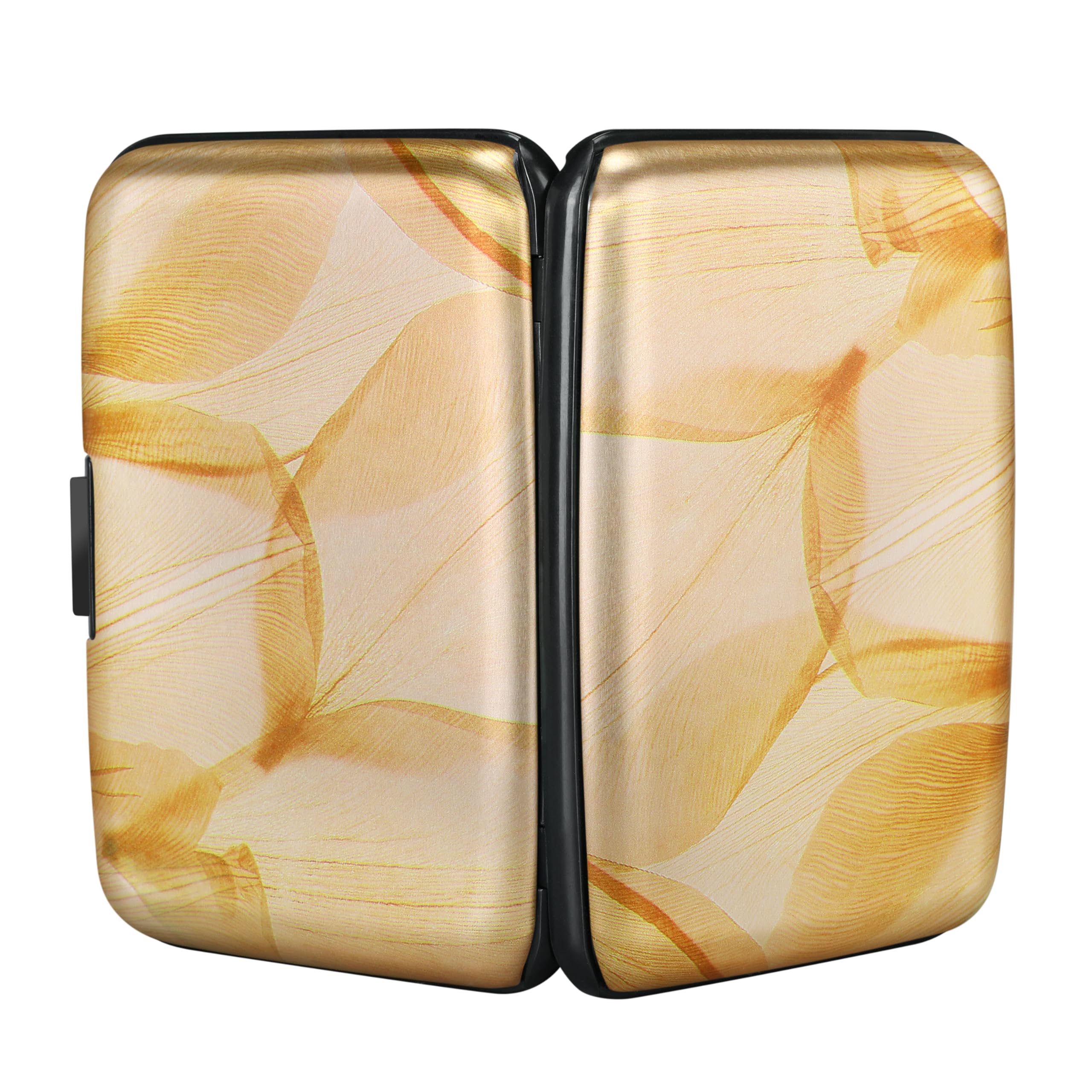 ELFISH Mini RFID Blocking Aluminum Wallet - Slim Credit Card Holder for Men & Women, Metal ID Case with Autumn Leaves Design - Perfect for Travel, Business & Everyday Use