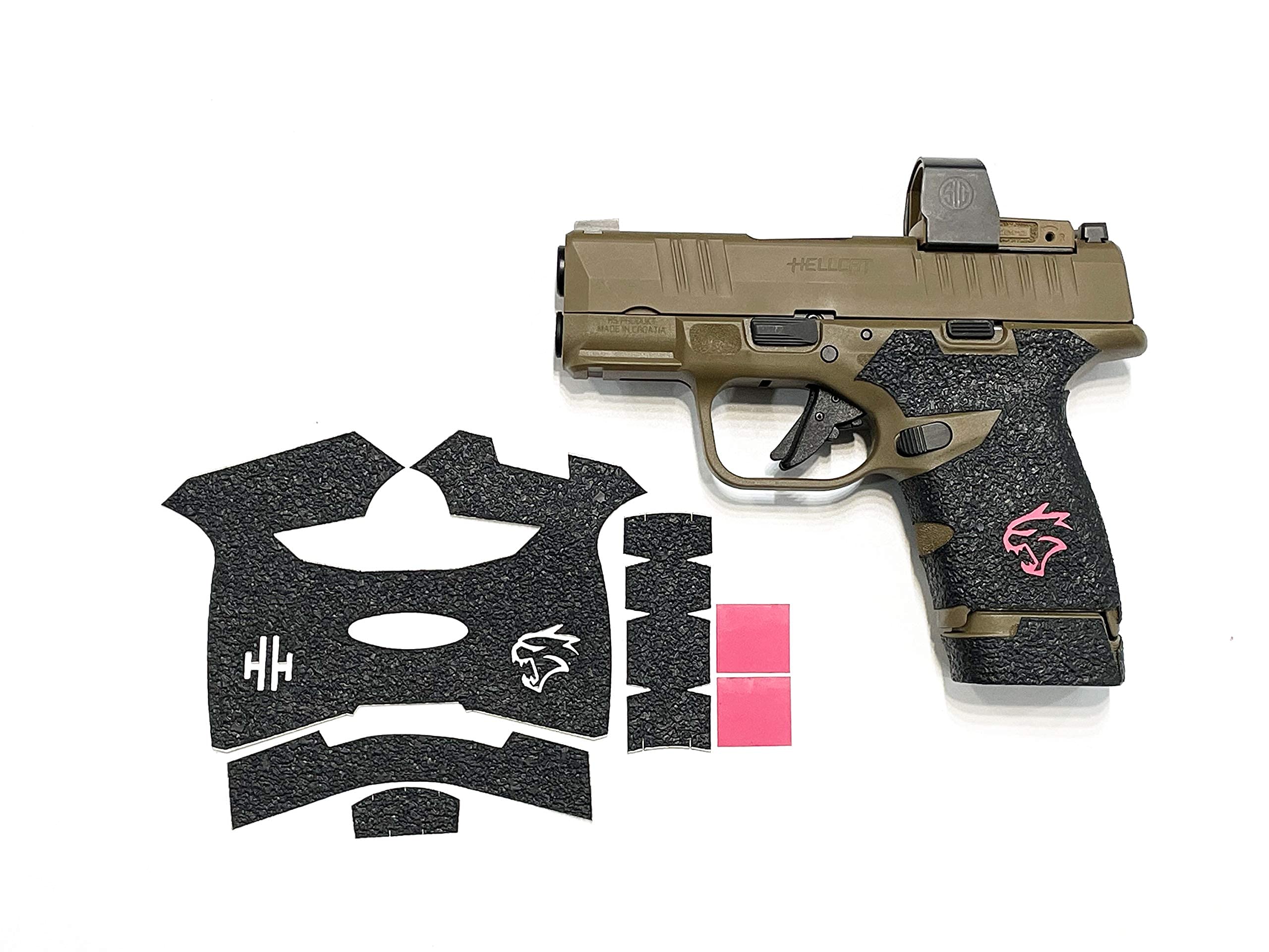 Handleitgrips Textured Rubber Gun Grip for Springfield Hellcat with Pink Insert & 13rd Magazine Grip - Enhanced Comfort & Control for Tactical Shooting & Concealed Carry
