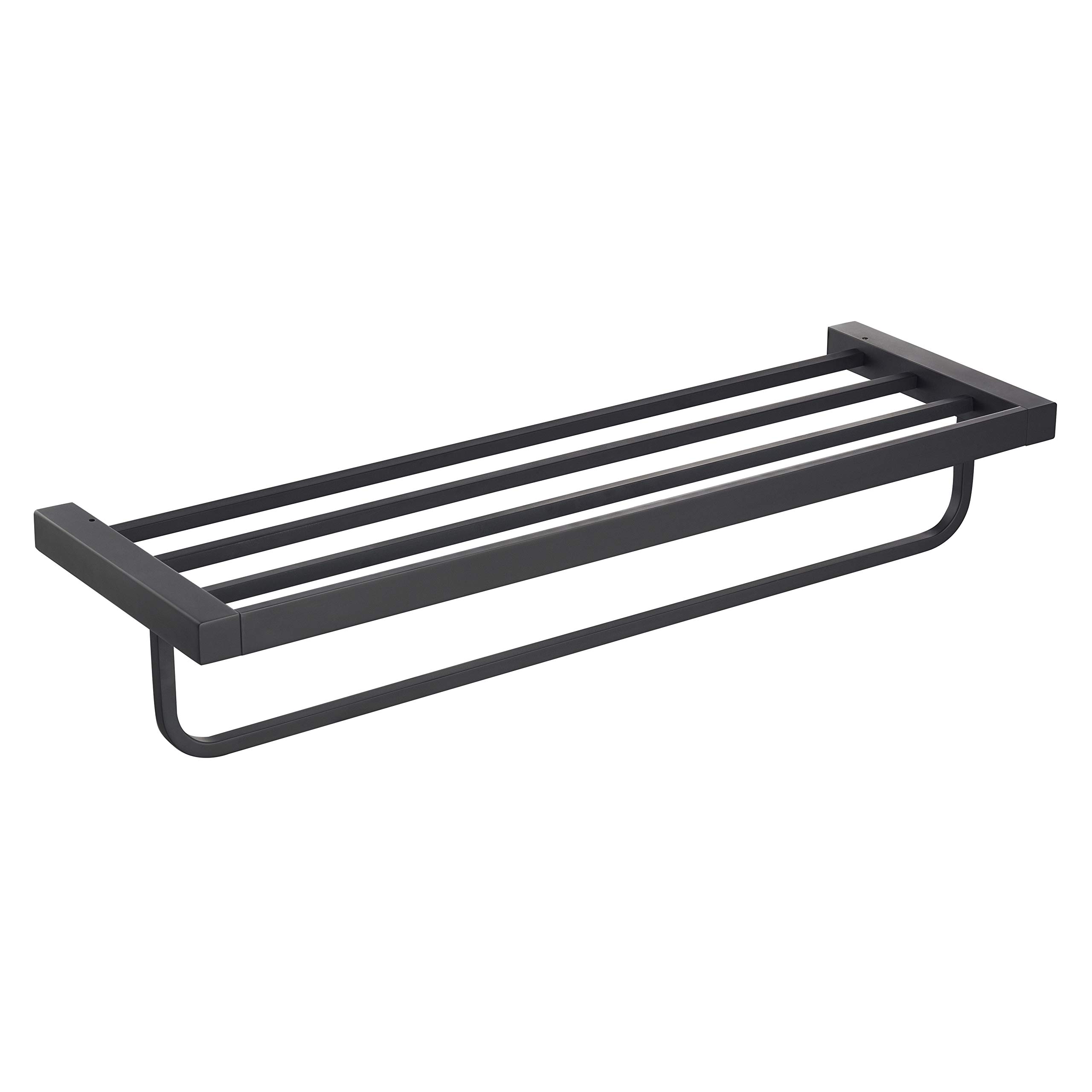 Premium Matte Black Solid Brass Wall Mounted Towel Rack with Shelf - Bathroom & Shower Organizer for Hand Towels, Washcloths | Durable Lavatory Accessory for Modern Homes (BA02 609 04)