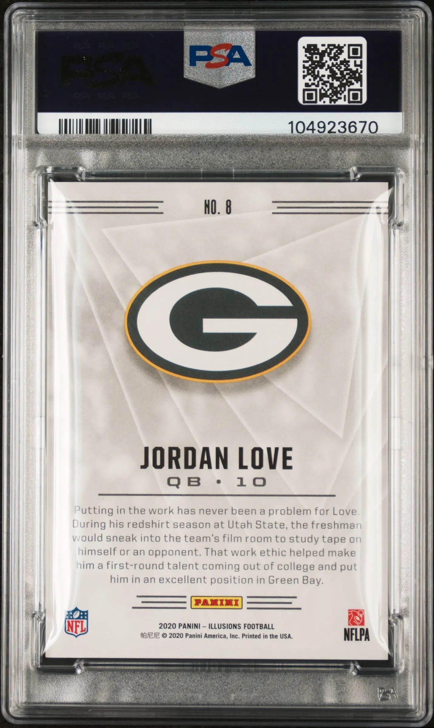 2020 Panini Illusions Jordan Love RC Rookie Card - Trophy Collection Light Blue #/199 PSA 9 Gem Mint - Perfect for NFL Collectors & Green Bay Packers Fans Display